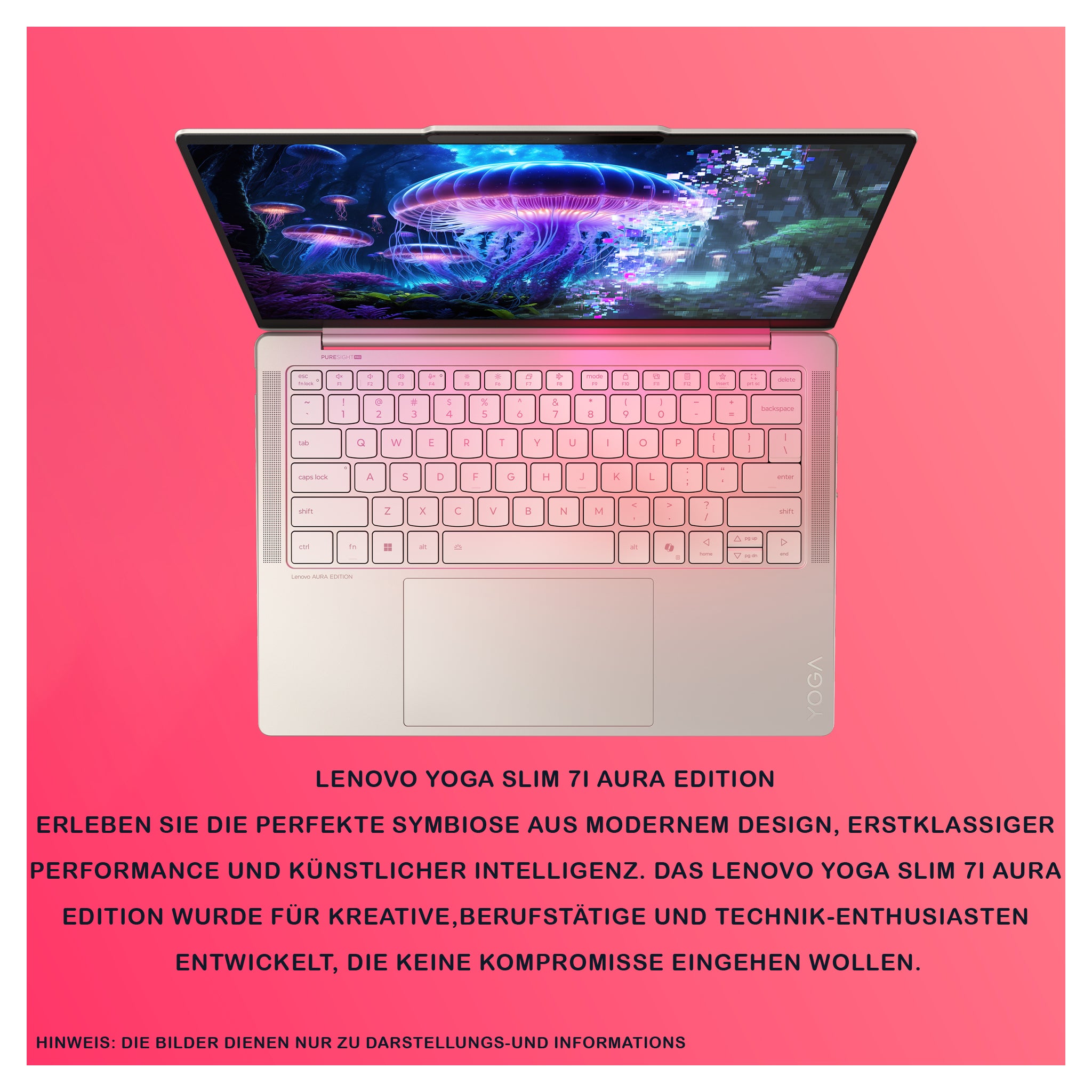 Lenovo Yoga Slim 7i Aura Edition Laptop, Core Ultra 5 226V, 14" WUXGA (1920x1200) OLED Display, Integrated Intel Arc Graphics 130V, Deutsches Tastatur-Layout, W11 Home, Seashell