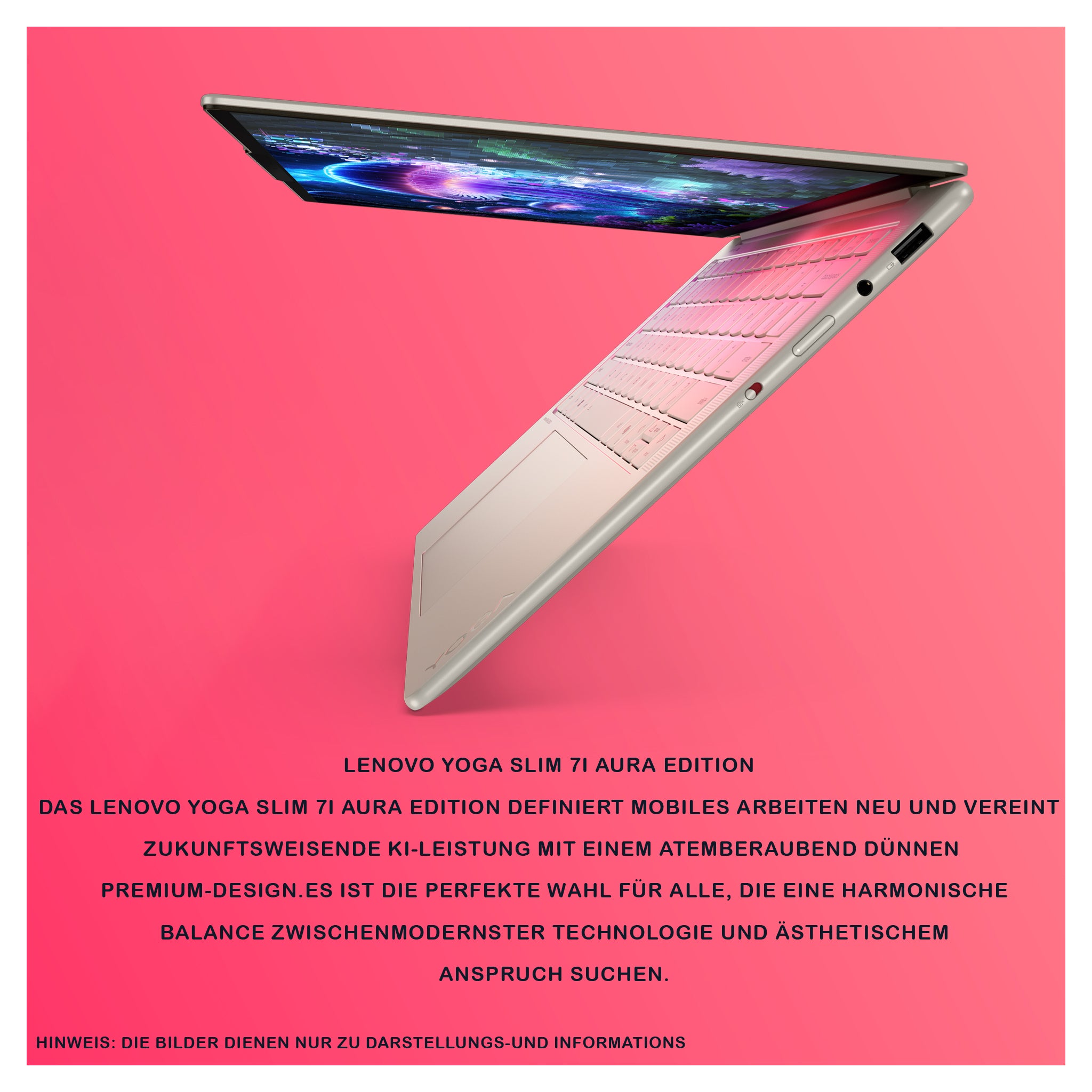 Lenovo Yoga Slim 7i Aura Edition Laptop, Core Ultra 5 226V, 14" WUXGA (1920x1200) OLED Display, Integrated Intel Arc Graphics 130V, Deutsches Tastatur-Layout, W11 Home, Seashell