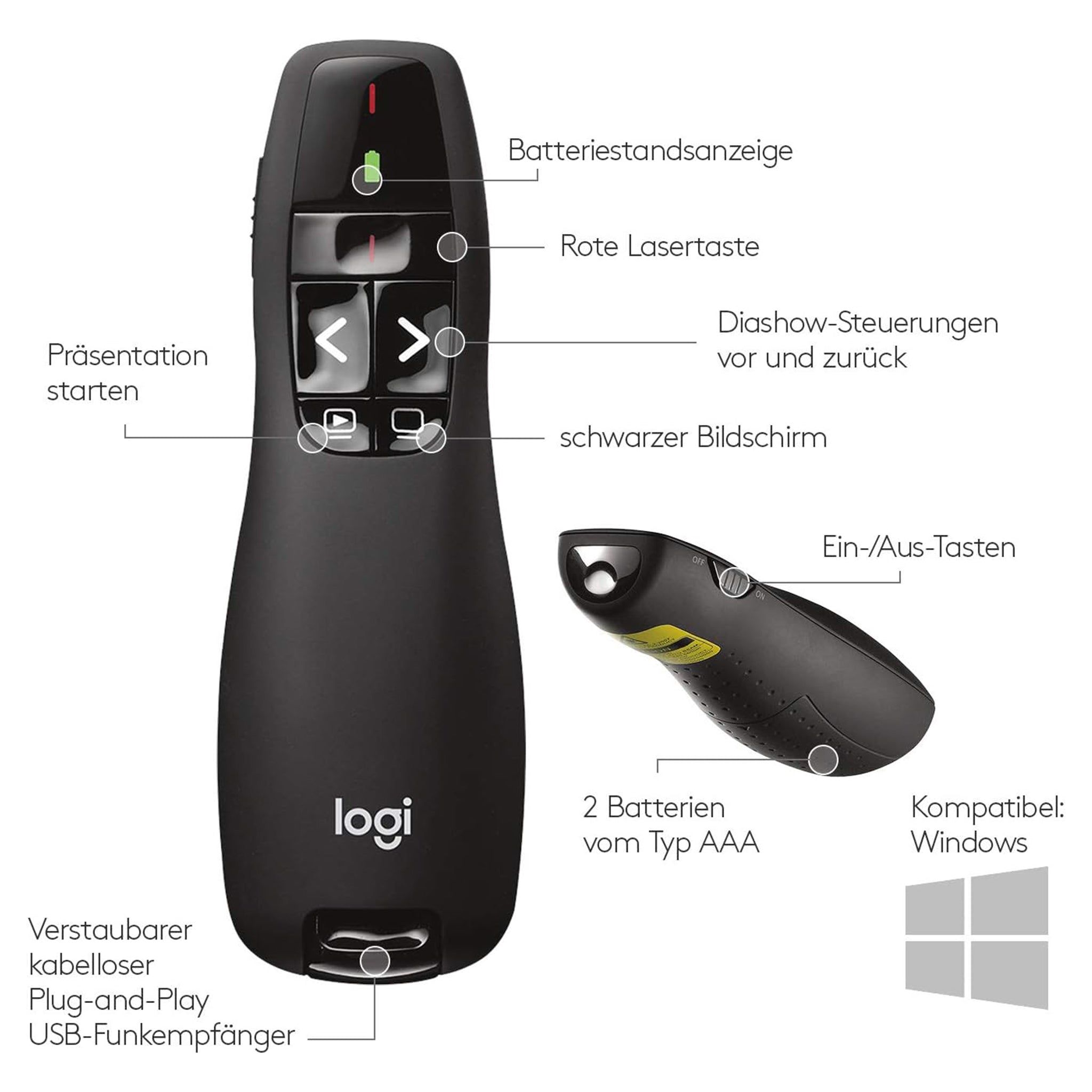 Logitech R400 Presenter, Kabellose - Shwarz