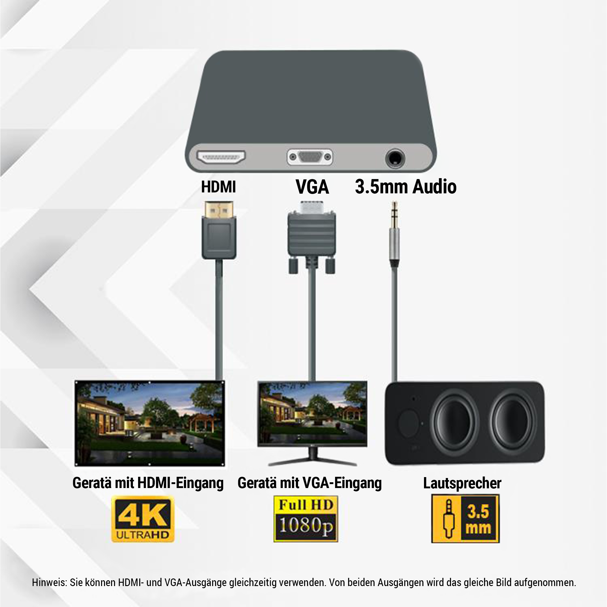 NPO TC203 Typ C zu HDMI, VGA und Audio Port Adapter 3 in 1 HDMI 4K und 1080P 3 Ausgang Kompatibel mit Windows und Mac