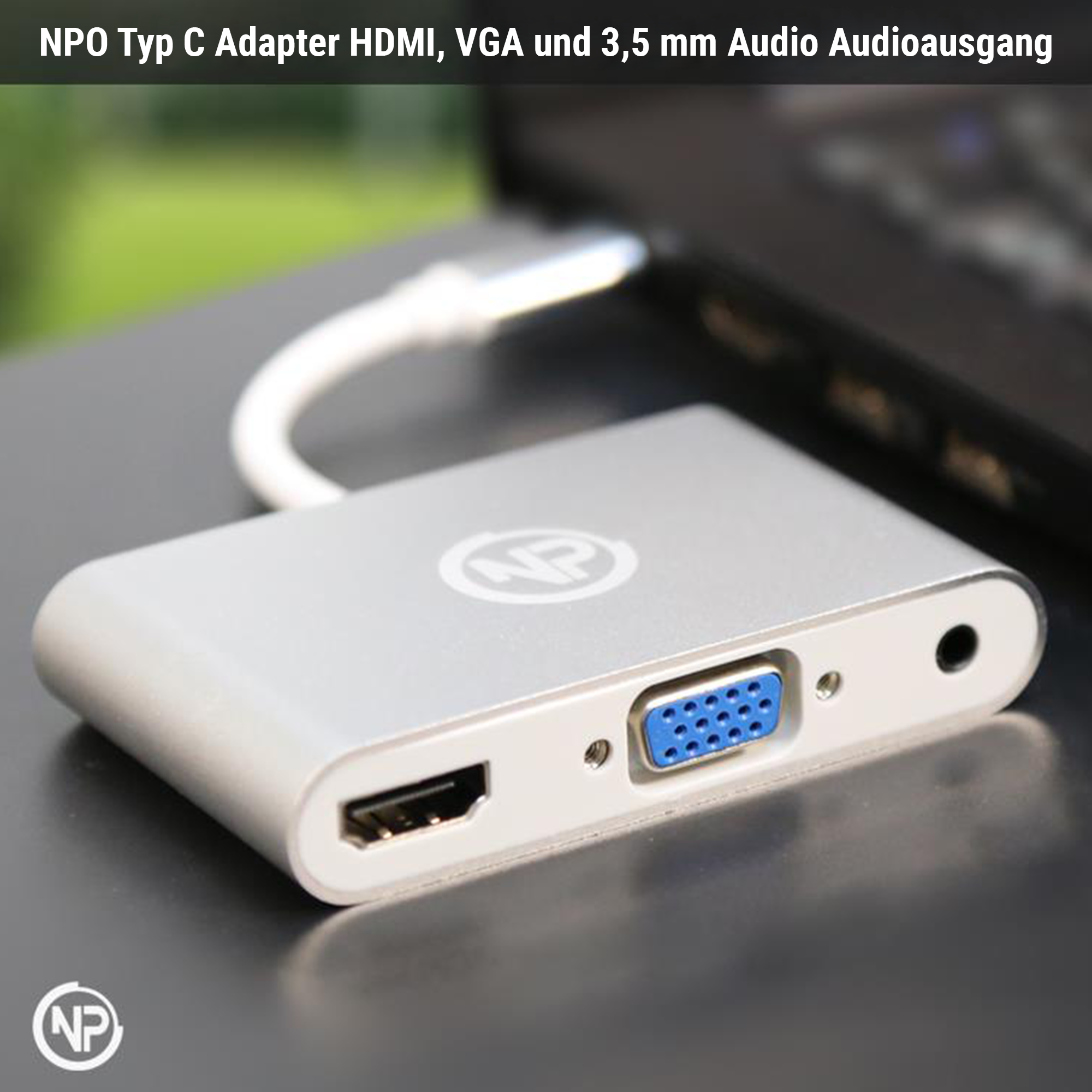 NPO TC203 Typ C zu HDMI, VGA und Audio Port Adapter 3 in 1 HDMI 4K und 1080P 3 Ausgang Kompatibel mit Windows und Mac