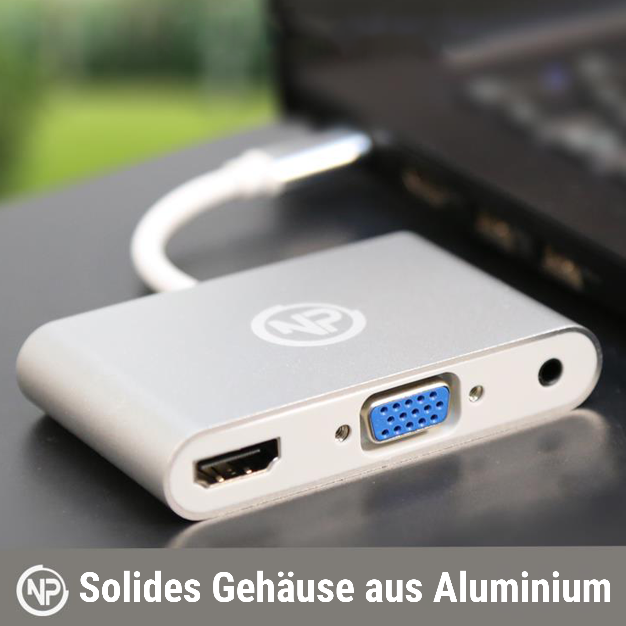 NPO TC203 Typ C zu HDMI, VGA und Audio Port Adapter 3 in 1 HDMI 4K und 1080P 3 Ausgang Kompatibel mit Windows und Mac