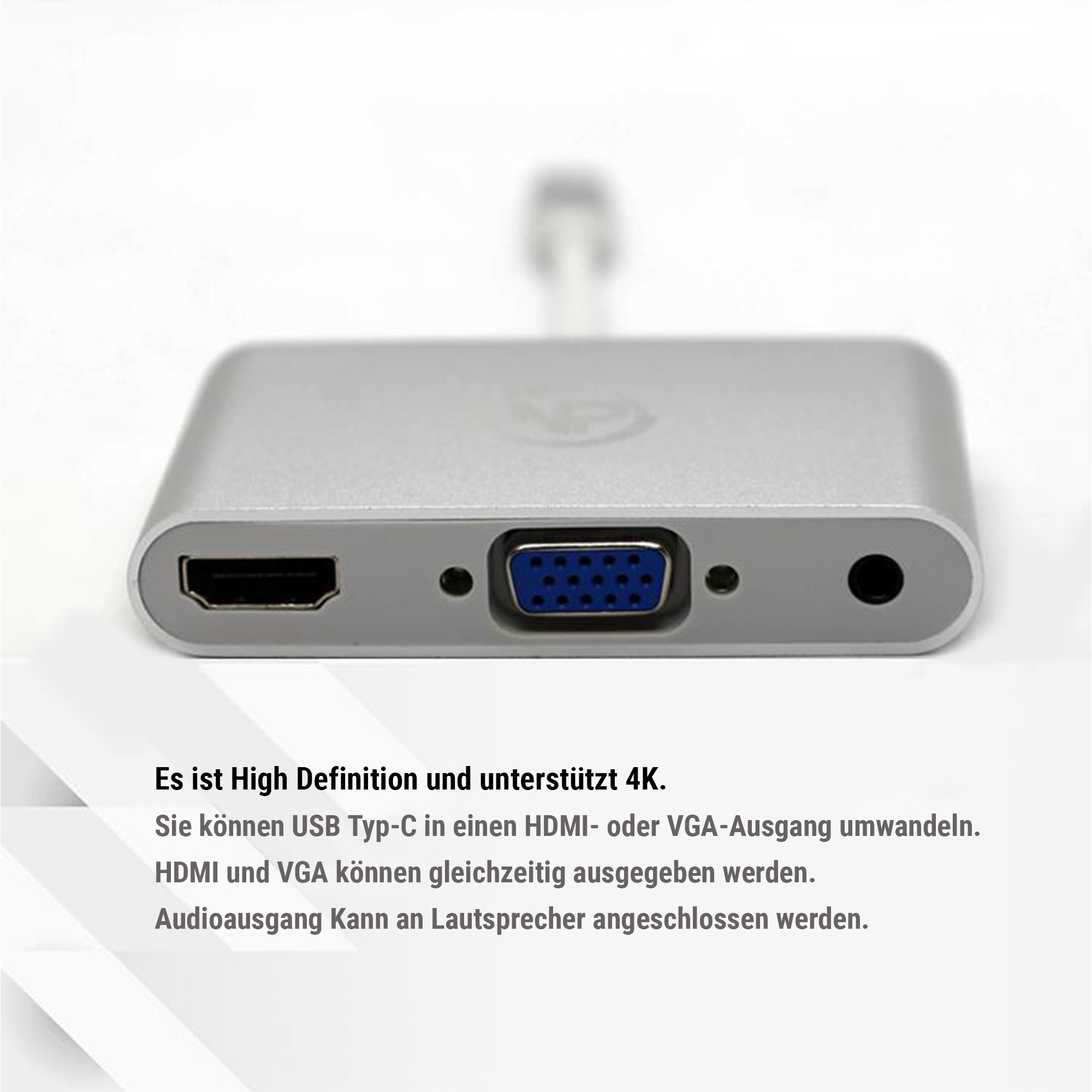 NPO TC203 Typ C zu HDMI, VGA und Audio Port Adapter 3 in 1 HDMI 4K und 1080P 3 Ausgang Kompatibel mit Windows und Mac