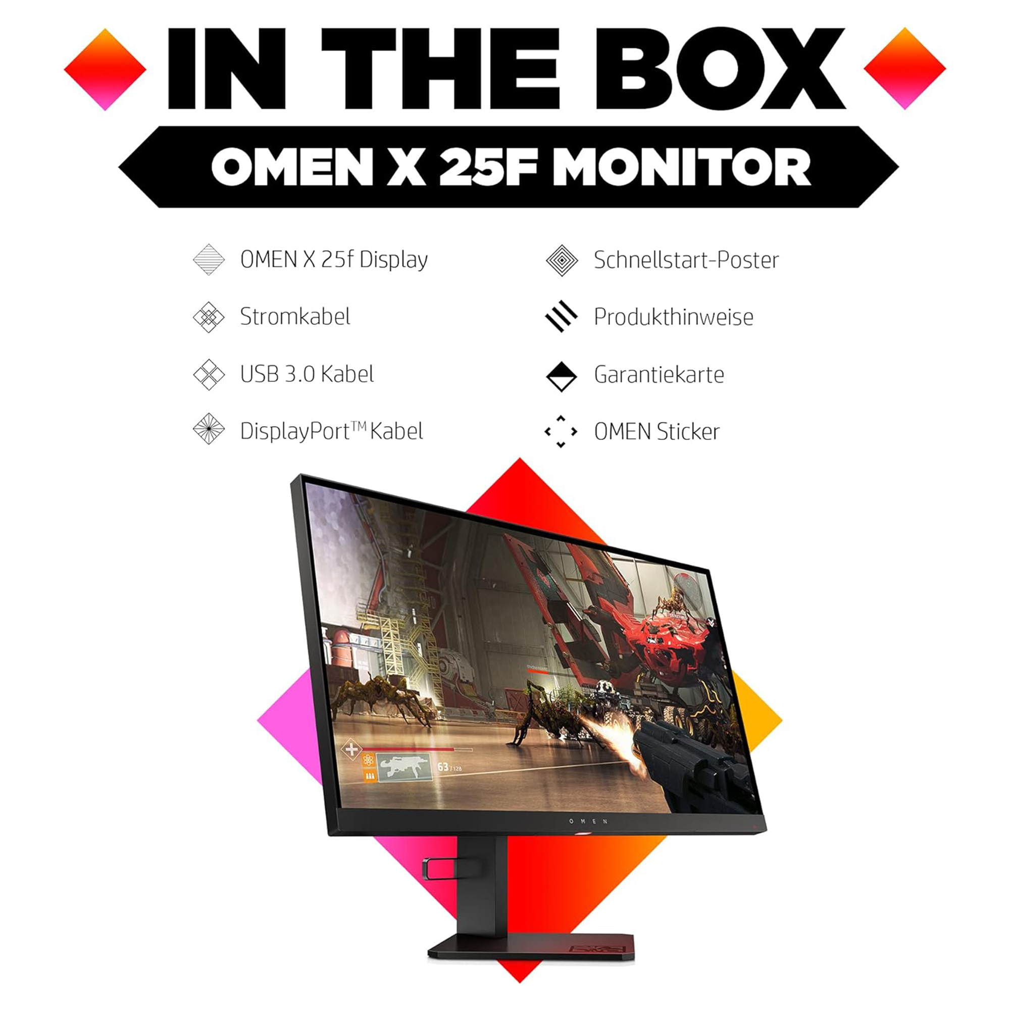 HP OMEN X 27 Gaming Monitor - 27 Zoll Bildschirm, QHD Display, HDR, 240Hz, AMD FreeSync, HDMI, DisplayPort, 2xUSB, 1ms Reaktionszeit, höhenverstellbar, schwarz