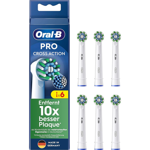 Oral-B Pro CrossAction Aufsteckbürsten für elektrische Zahnbürste, 6 Stück, überlegene Zahnreinigung mit innovativen X-förmigen Borsten, Original Oral-B Zahnbürstenaufsatz, Made in Germany