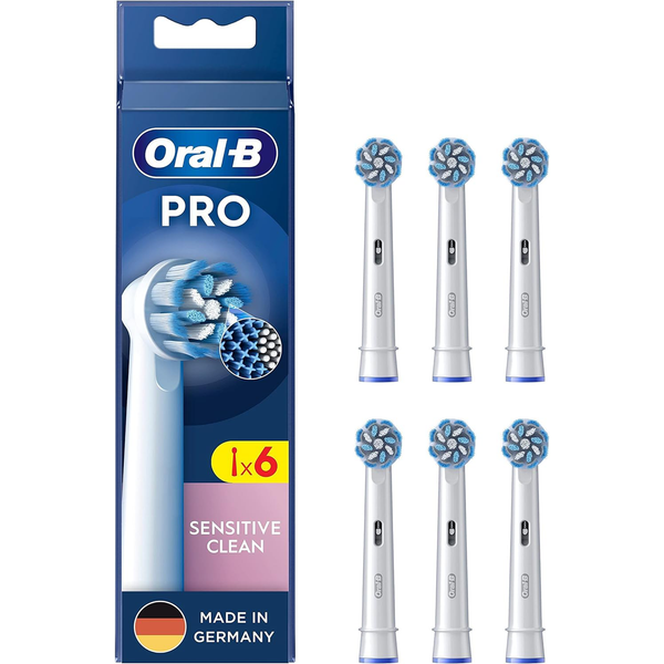 Oral-B Pro Sensitive Clean Aufsteckbürsten für elektrische Zahnbürste, 6 Stück, sanfte Zahnreinigung, innovative X-förmige Borsten, Original Oral-B Zahnbürstenaufsatz, Made in Germany