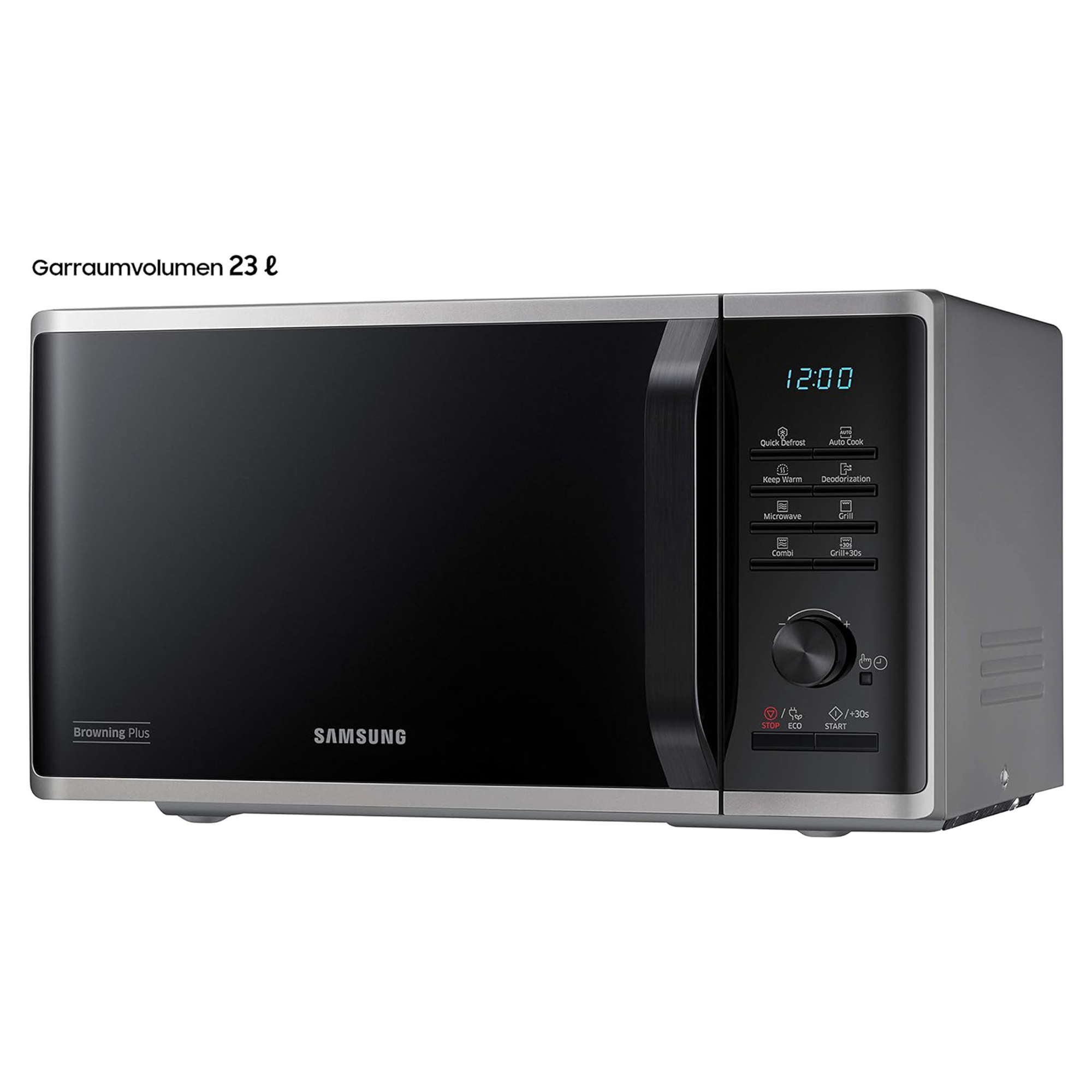Samsung MG23K3515AS/EG Mikrowelle mit Grill / 800 W / 23 L Garraum / 48,9 cm Breite / Quick Defrost / 27 Automatikprogramme / silber