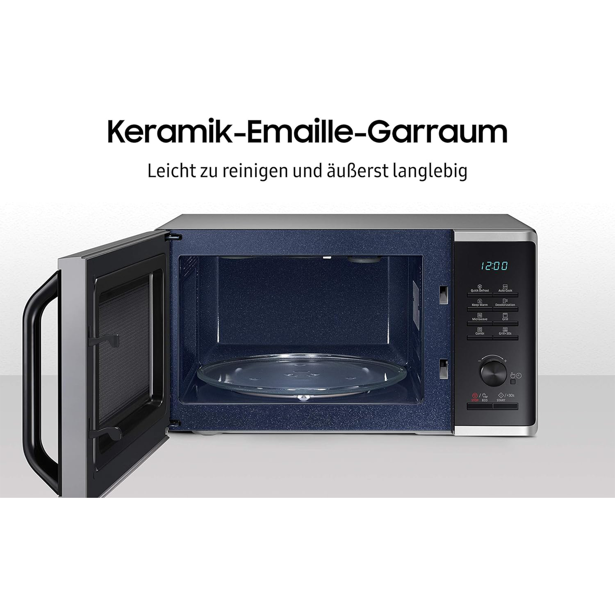 Samsung MG23K3515AS/EG Mikrowelle mit Grill / 800 W / 23 L Garraum / 48,9 cm Breite / Quick Defrost / 27 Automatikprogramme / silber