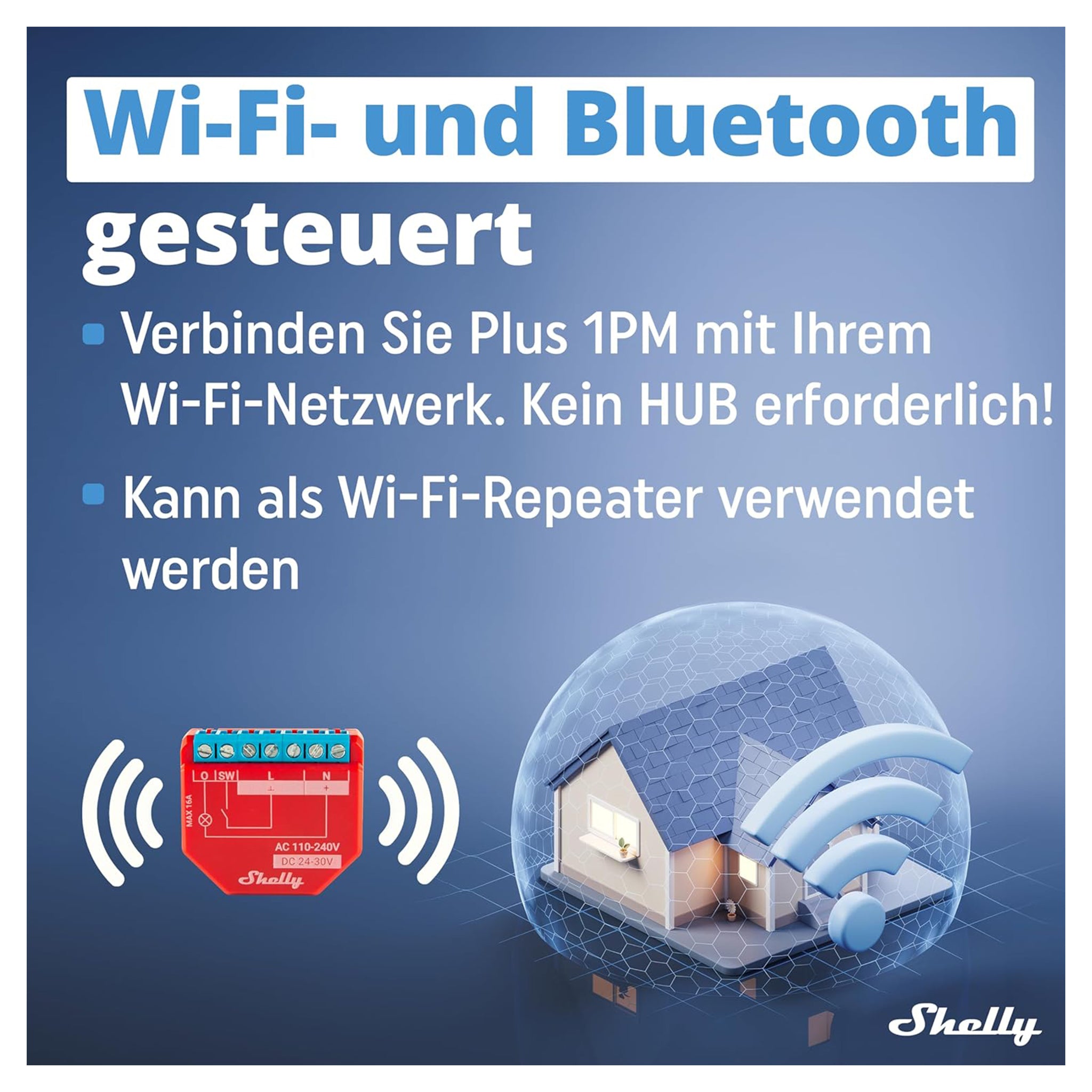 Shelly Plus 1PM WLAN & Bluetooth Relais Schalter mit Strommessung