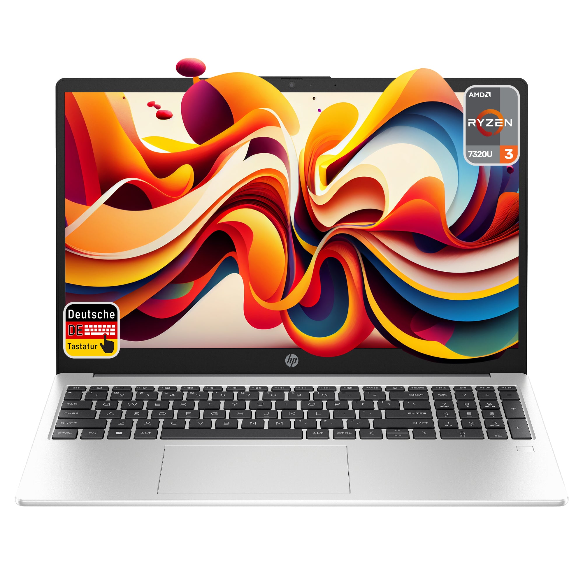 HP 255 G10 Business Laptop, AMD Ryzen™ 3 7320U, 15.6" Full HD (1920x1080), AMD Radeon 610M, Wi-Fi 6, Deutsches Tastatur Layout, Windows 11 Home, Silber