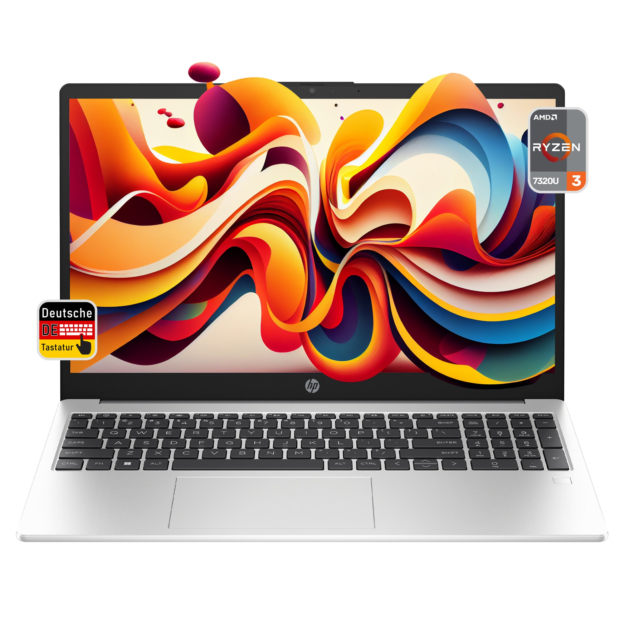 HP 255 G10 Business Laptop, AMD Ryzen™ 3 7320U, 15.6" Full HD (1920x1080), AMD Radeon 610M, Wi-Fi 6, Deutsches Tastatur Layout, Windows 11 Home, Silber