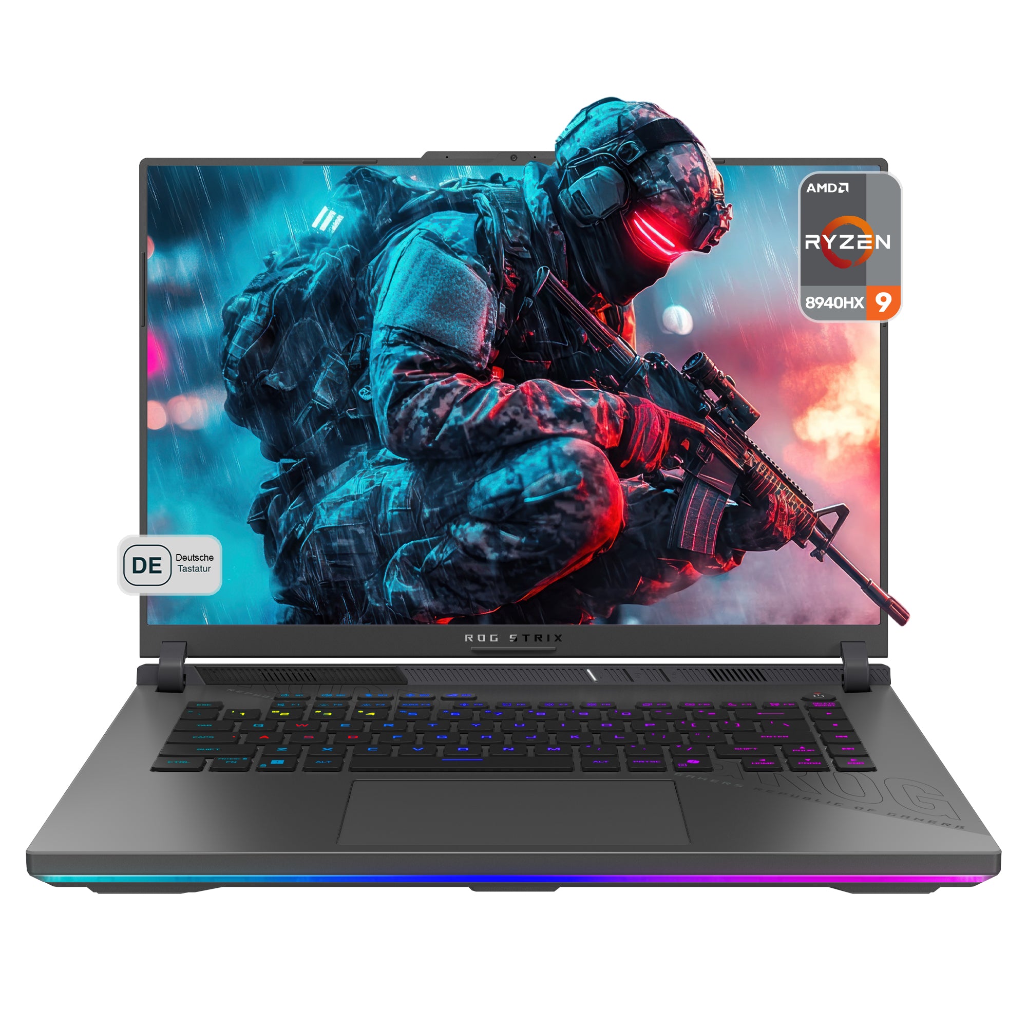 ASUS ROG Strix G16 Gaming Laptop, AMD Ryzen 9 8940HX, NVIDIA GeForce RTX 5060 8 GB, 16" WUXGA+ IPS 165 Hz (1920x1200), QWERTZ, Windows 11 Pro, Grau