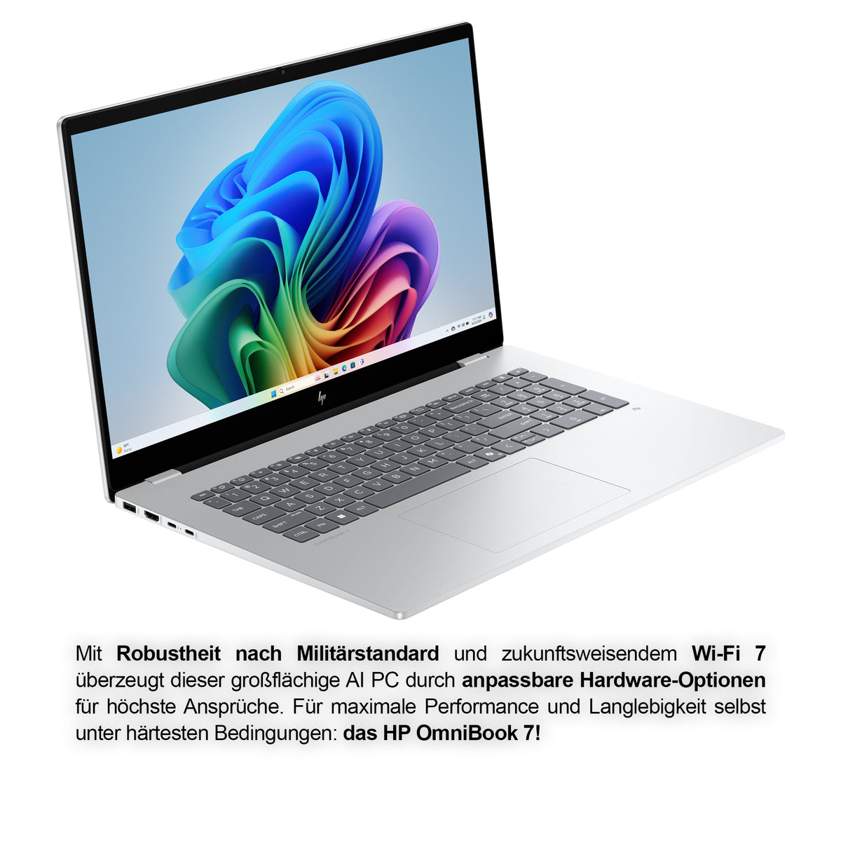 HP OmniBook 7 Next Gen AI 17, Intel Core Ultra 7 258V, 17,3″ FHD IPS Touchscreen (1920×1080), NVIDIA RTX 4050 6 GB, DE Tastatur, Windows 11 Home, Silber