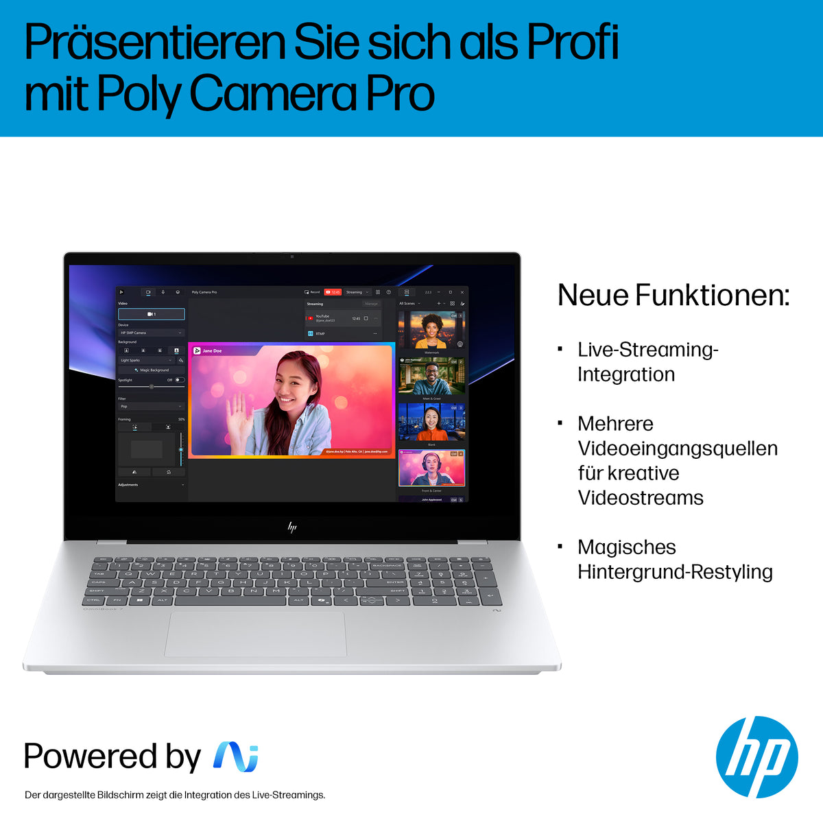 HP OmniBook 7 Next Gen AI 17, Intel Core Ultra 7 258V, 17,3″ FHD IPS Touchscreen (1920×1080), NVIDIA RTX 4050 6 GB, DE Tastatur, Windows 11 Home, Silber