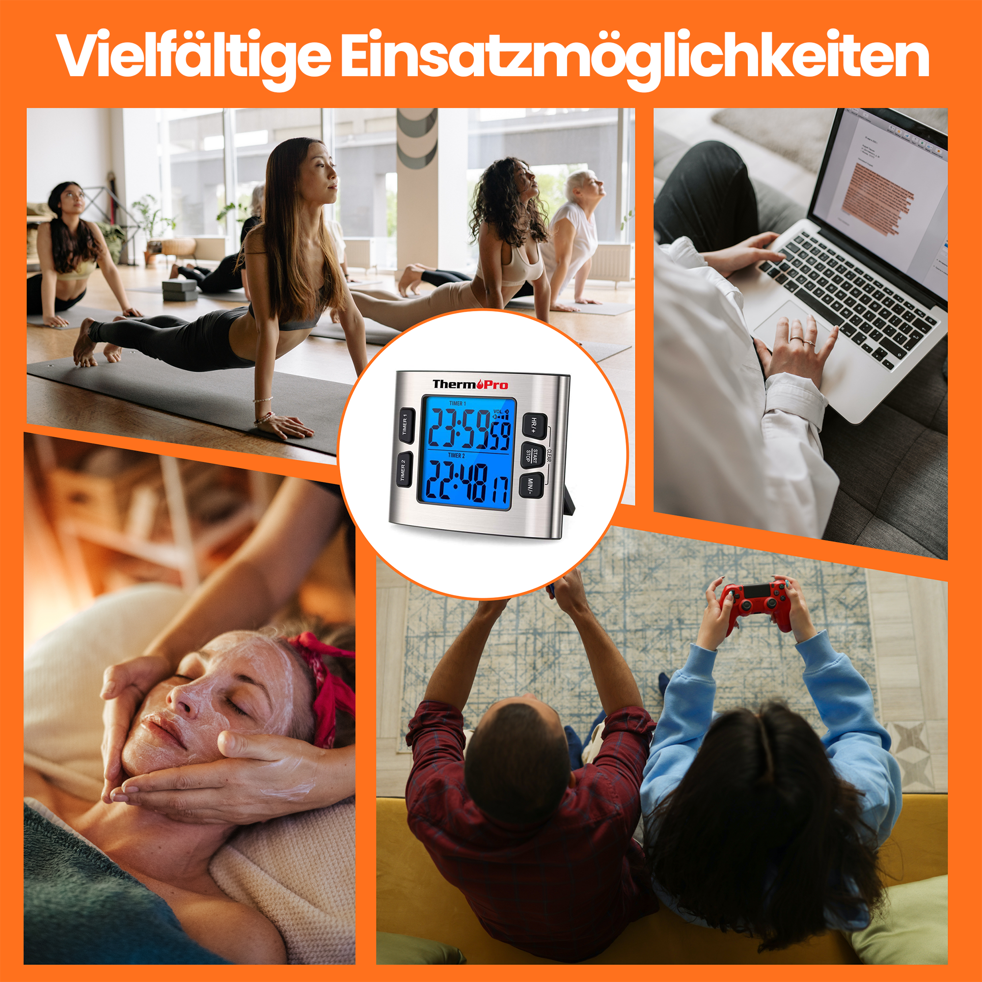 ThermoPro TM02 Digitaler Küchentimer mit Dual-Countdown-Stoppuhr, magnetischer Timer mit verstellbarem lautem Alarm und Hintergrundbeleuchtung