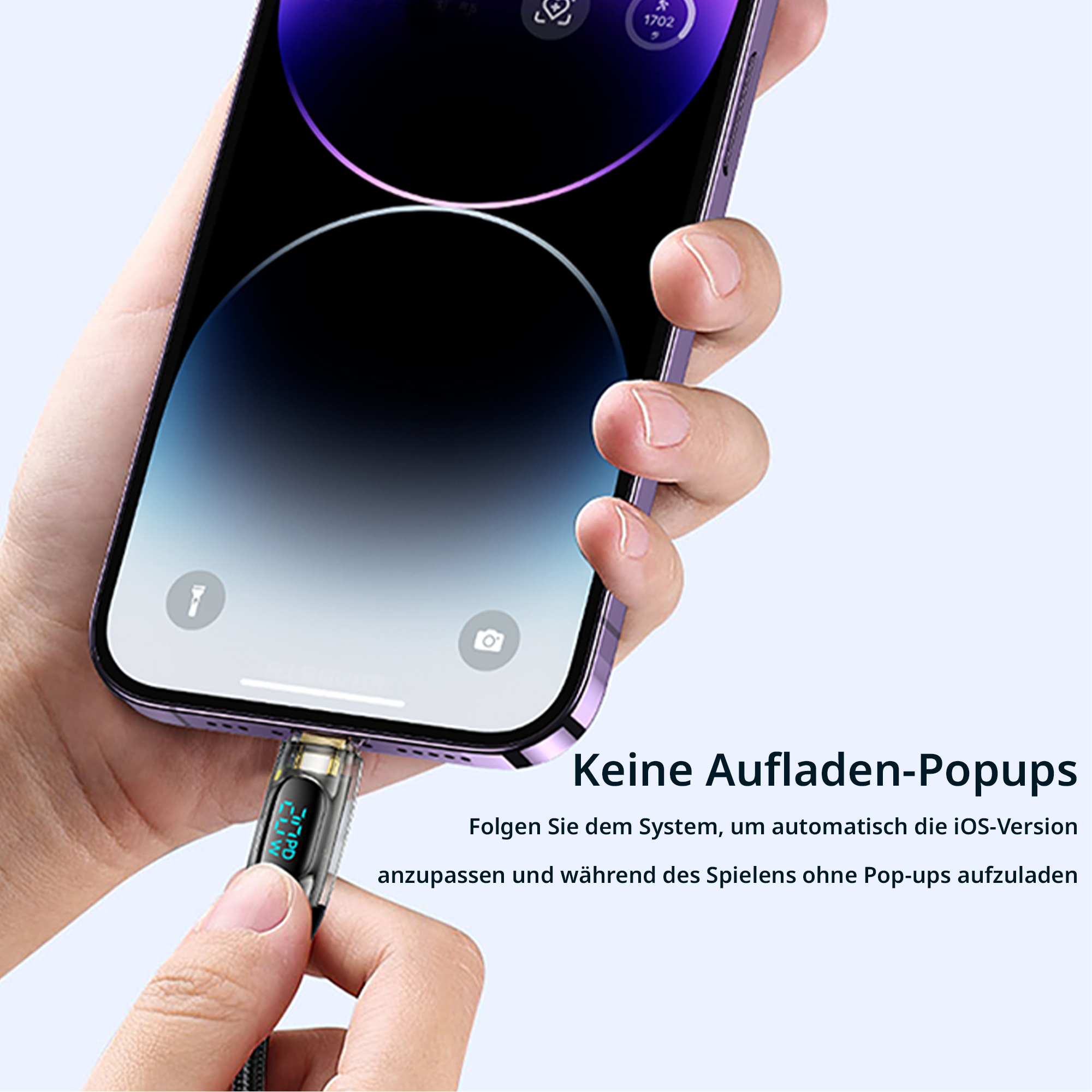 Usams TypeC to Lightning US-SJ588, Digital Display Charge Power, E-marker Smart Chip, Braided, 1.2m PD 20W Type-C, Lightning Fast Charge and Data Cable