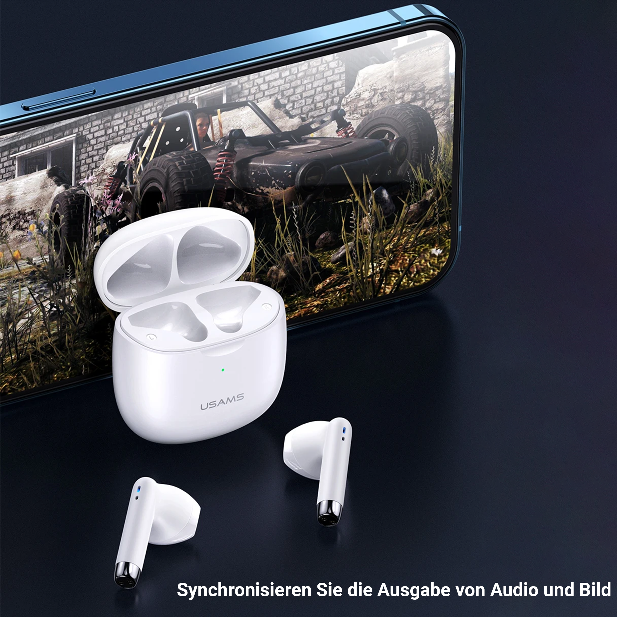 USAMS-IA04 TWS-Ohrhörer mit BT5.0-Bluetooth-Chip. Touch-Steuerung, eingebautes Mikrofon, niedrige Latenz, immersive Musik, Ultra Mini&Light,