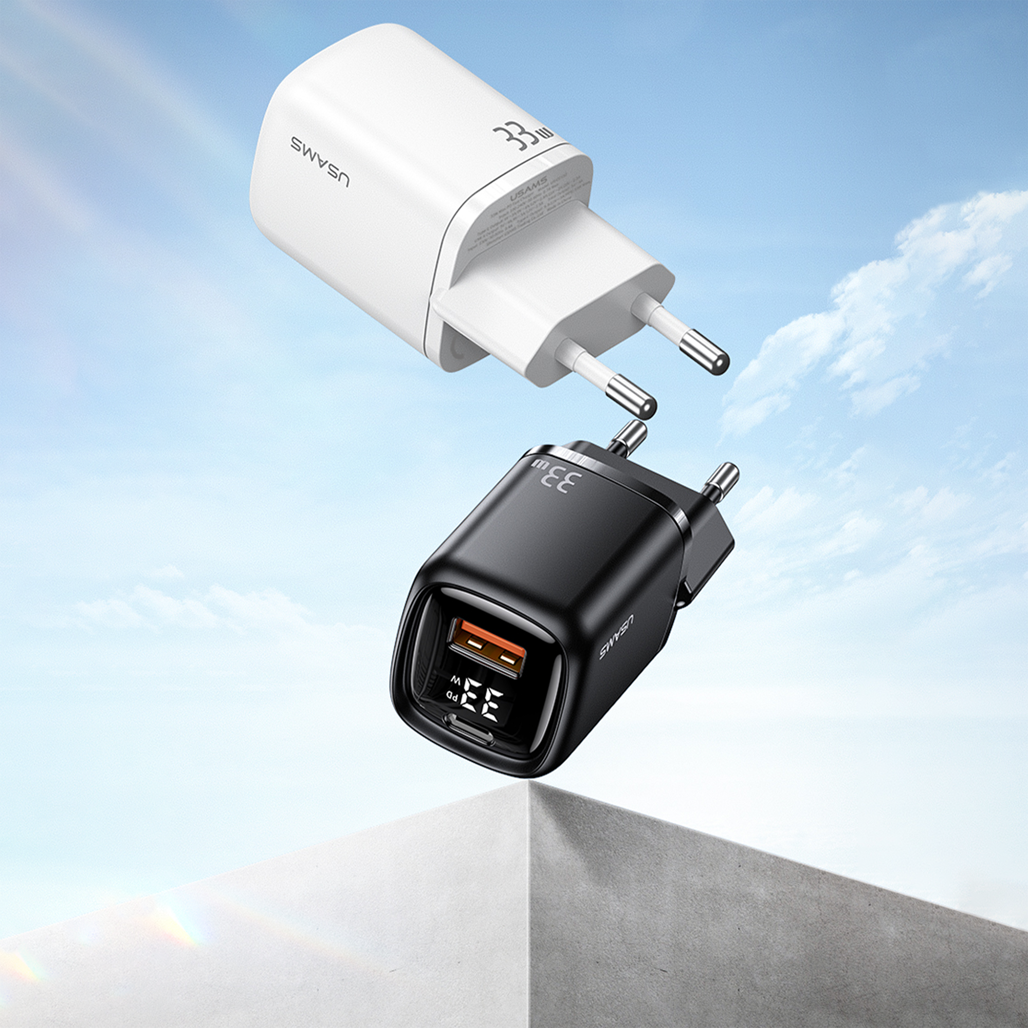 USAMS 33W PD QC Ladeadapter,Typ C+Typ A Ausgang, Digitalanzeige, Schnellladeunterstützung – Europäischer Stecker - CC152 T46
