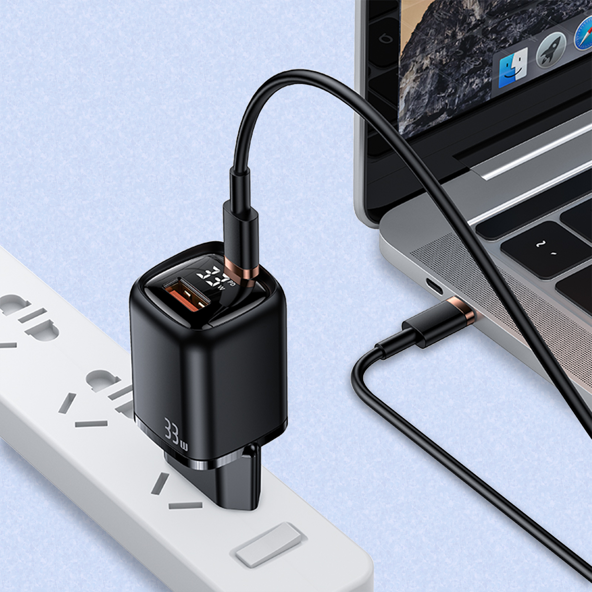 USAMS 33W PD QC Ladeadapter,Typ C+Typ A Ausgang, Digitalanzeige, Schnellladeunterstützung – Europäischer Stecker - CC152 T46