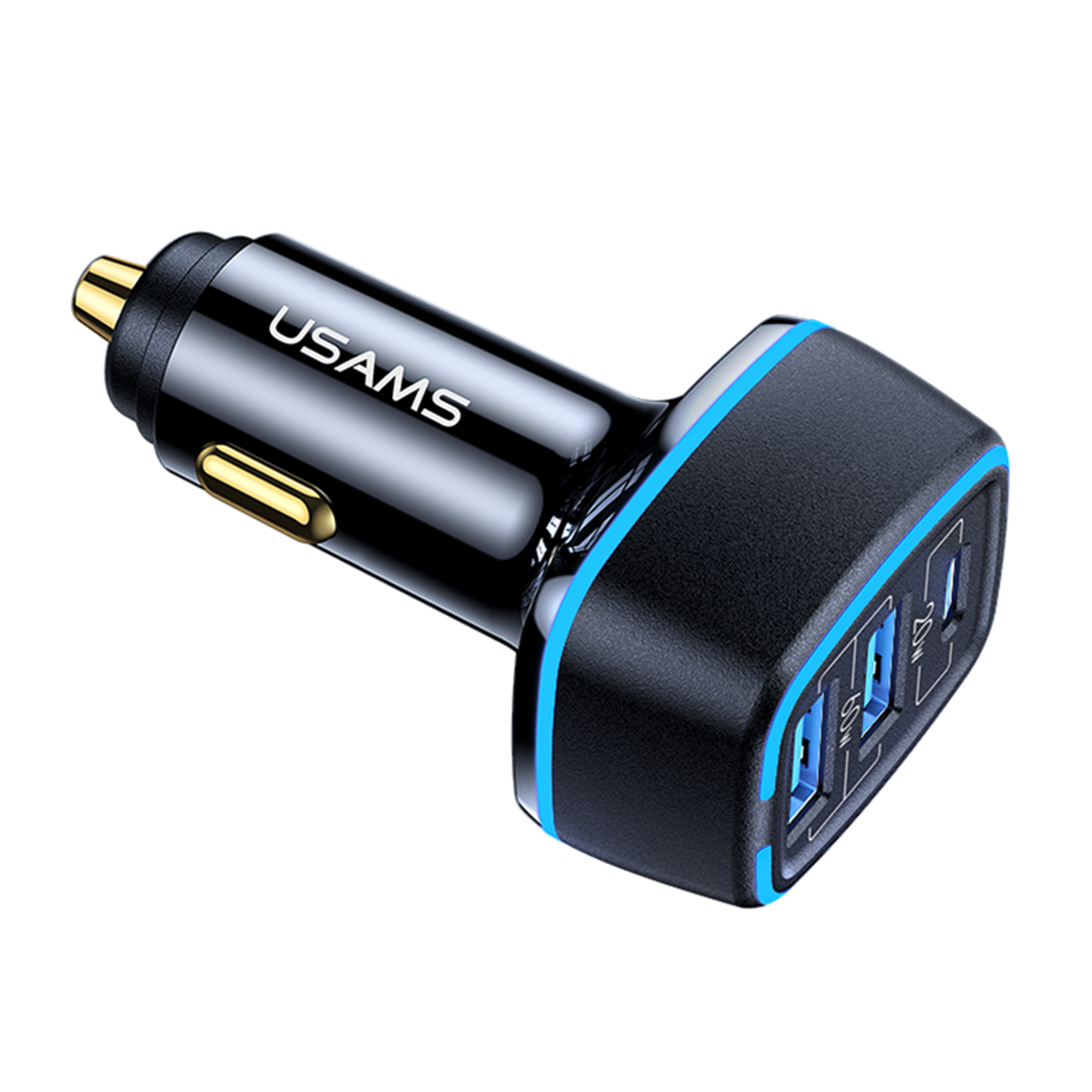 USAMS 3-Port-USB-Auto-Schnellladegerät 1 TypeC 2 USB-Anschlüsse 80 W/4,5 A, 20W PD 60W Dual QC3.0 Autoladegerät Zigarettenanzünder-Adapter 12 V  80W