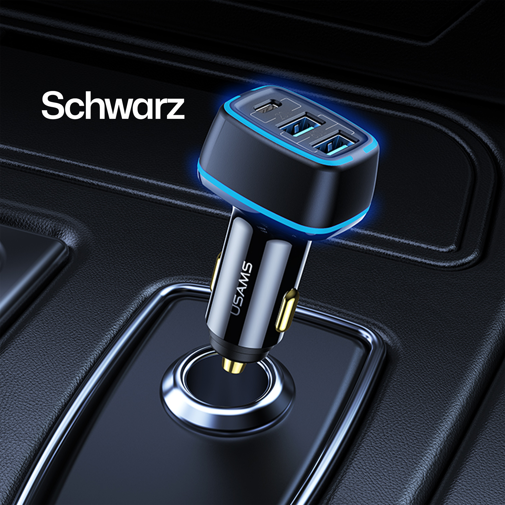 USAMS 3-Port-USB-Auto-Schnellladegerät 1 TypeC 2 USB-Anschlüsse 80 W/4,5 A, 20W PD 60W Dual QC3.0 Autoladegerät Zigarettenanzünder-Adapter 12 V  80W
