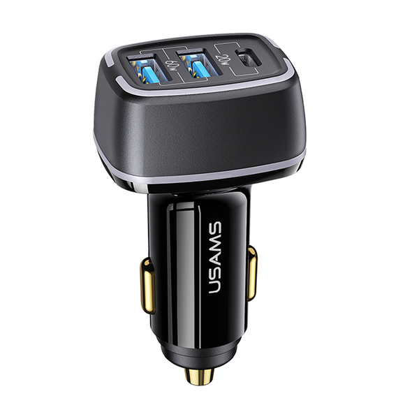 USAMS 3-Port-USB-Auto-Schnellladegerät 1 TypeC 2 USB-Anschlüsse 80 W/4,5 A, 20W PD 60W Dual QC3.0 Autoladegerät Zigarettenanzünder-Adapter 12 V  80W