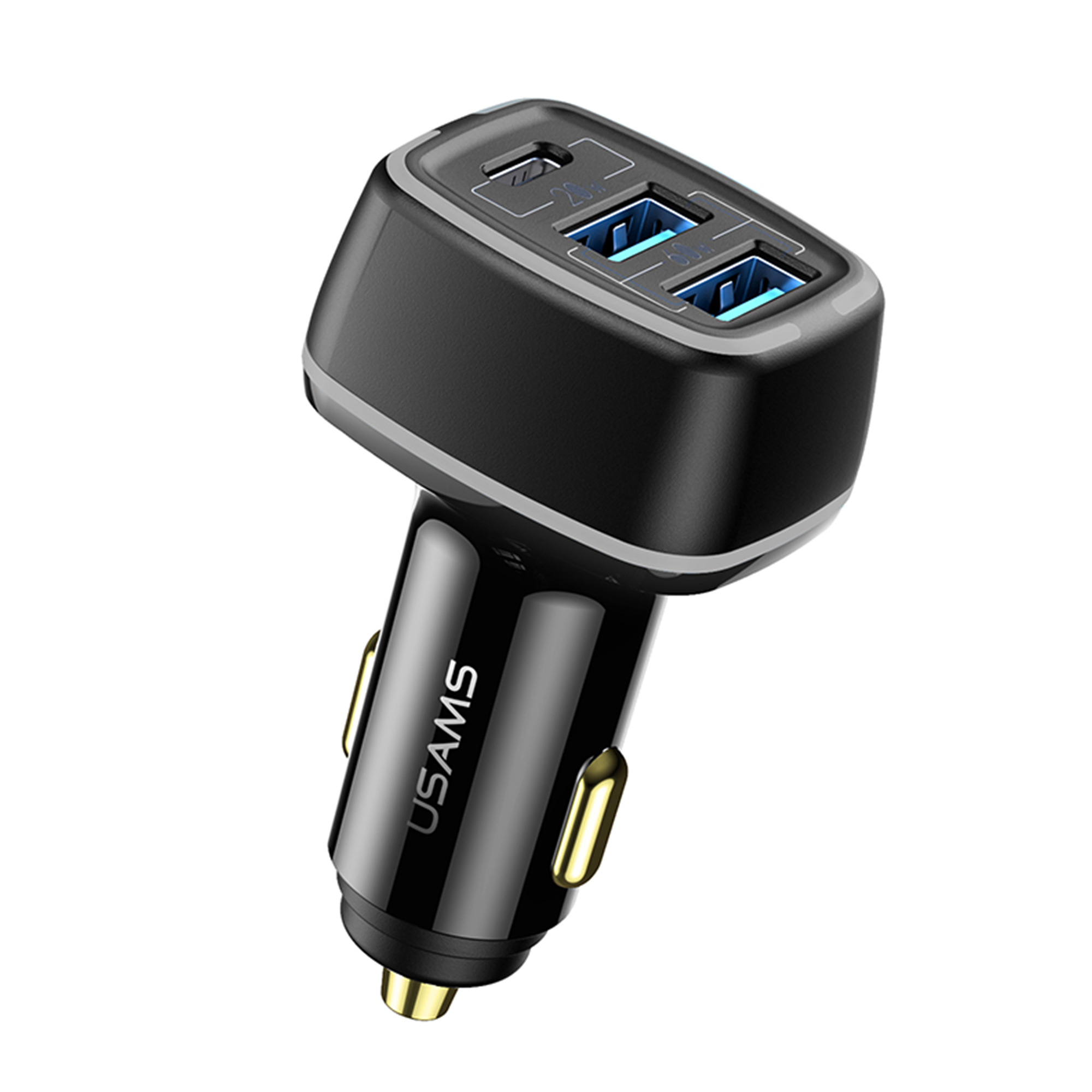 USAMS 3-Port-USB-Auto-Schnellladegerät 1 TypeC 2 USB-Anschlüsse 80 W/4,5 A, 20W PD 60W Dual QC3.0 Autoladegerät Zigarettenanzünder-Adapter 12 V  80W