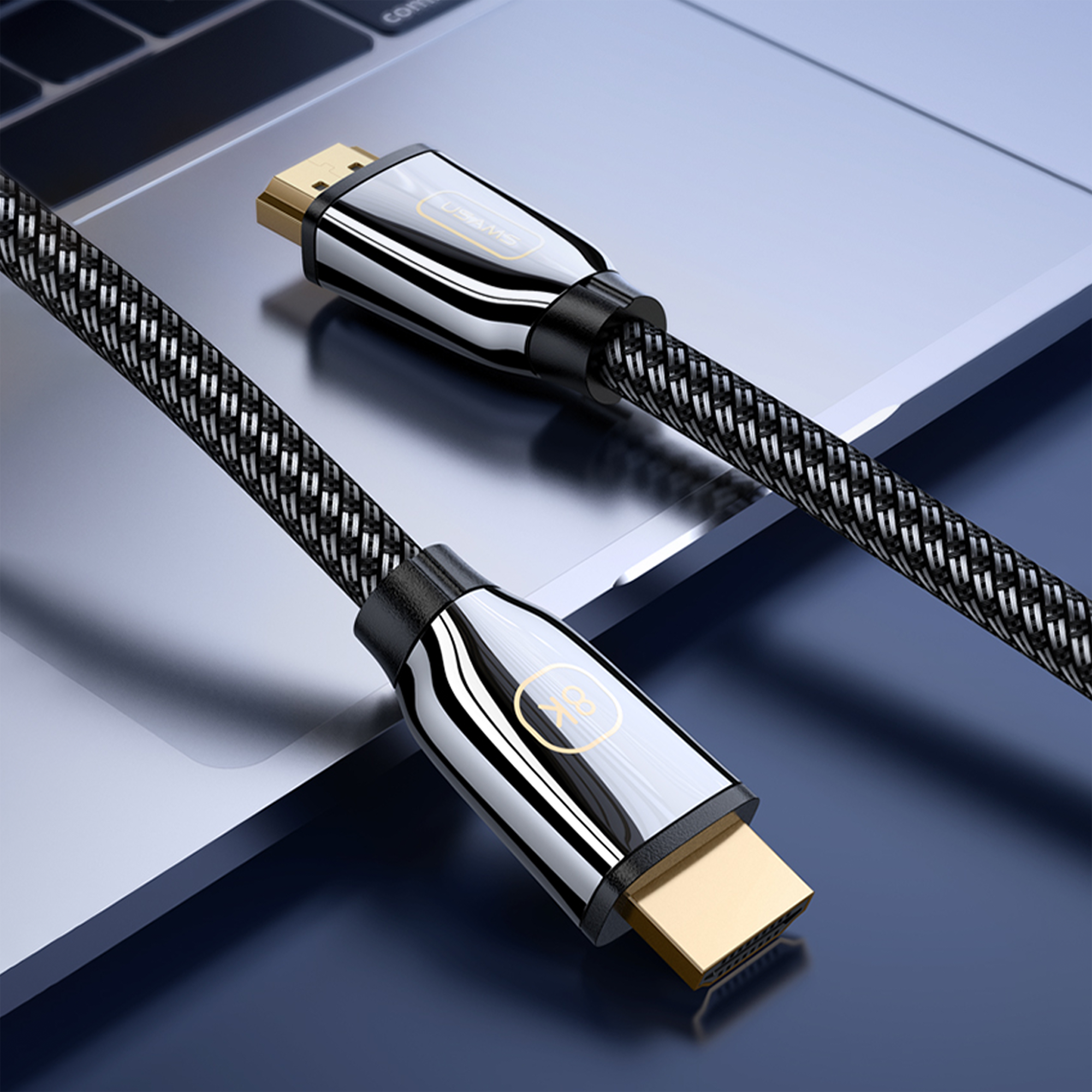 USAMS 8K UHD HDMI Kabel, unterstützt HDR, 3D, IMAX, Dolby Atmos 8K 60Hz 4K@120Hz mit DSC – 48 Gbit/s – HDMI2.1 vergoldet, geflochten 2m – US-SJ497