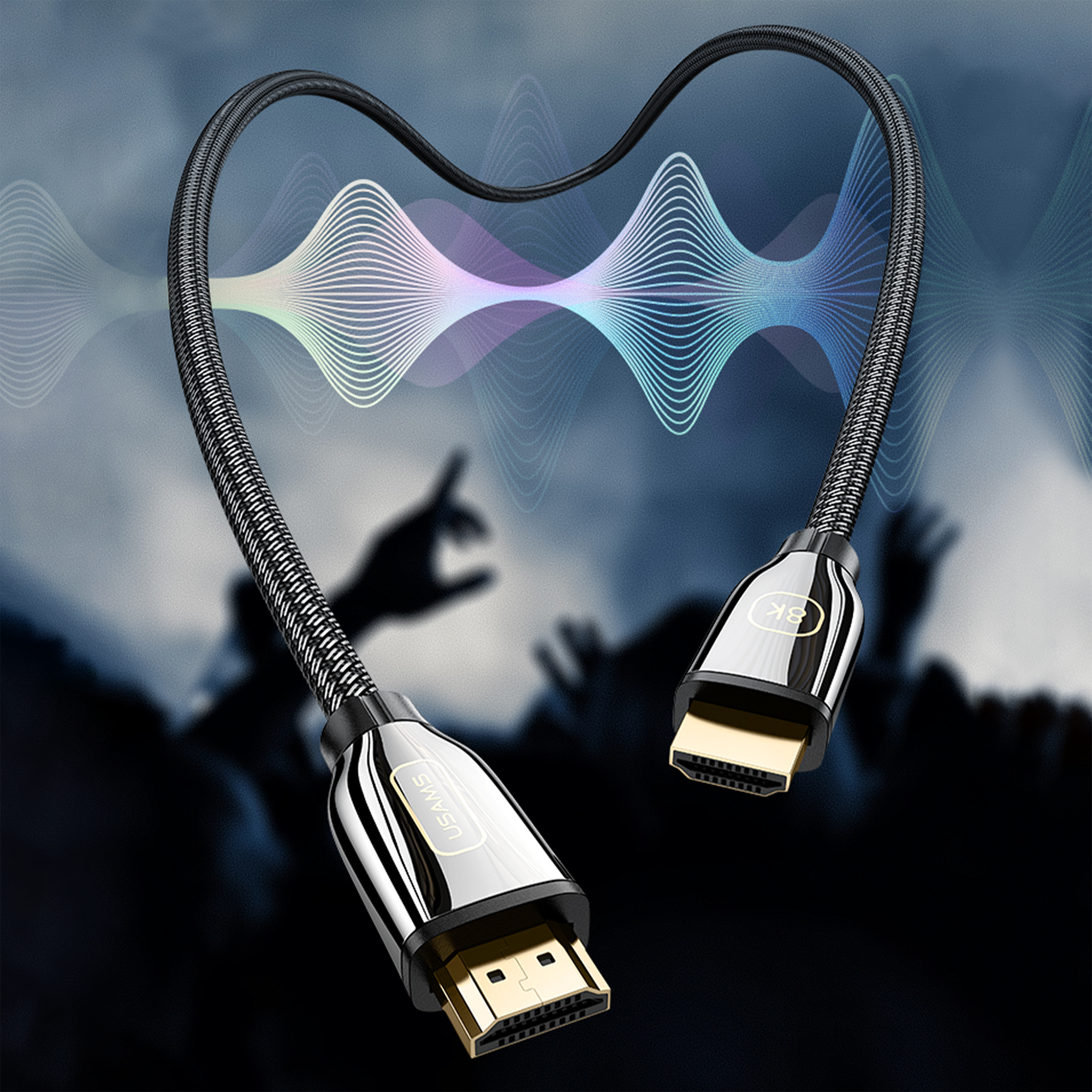 USAMS 8K UHD HDMI Kabel, unterstützt HDR, 3D, IMAX, Dolby Atmos 8K 60Hz 4K@120Hz mit DSC – 48 Gbit/s – HDMI2.1 vergoldet, geflochten 2m – US-SJ497