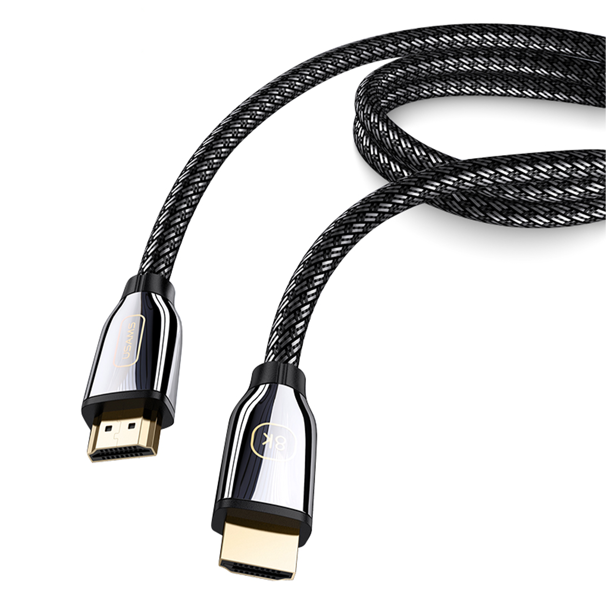 USAMS 8K UHD HDMI Kabel, unterstützt HDR, 3D, IMAX, Dolby Atmos 8K 60Hz 4K@120Hz mit DSC – 48 Gbit/s – HDMI2.1 vergoldet, geflochten 2m – US-SJ497