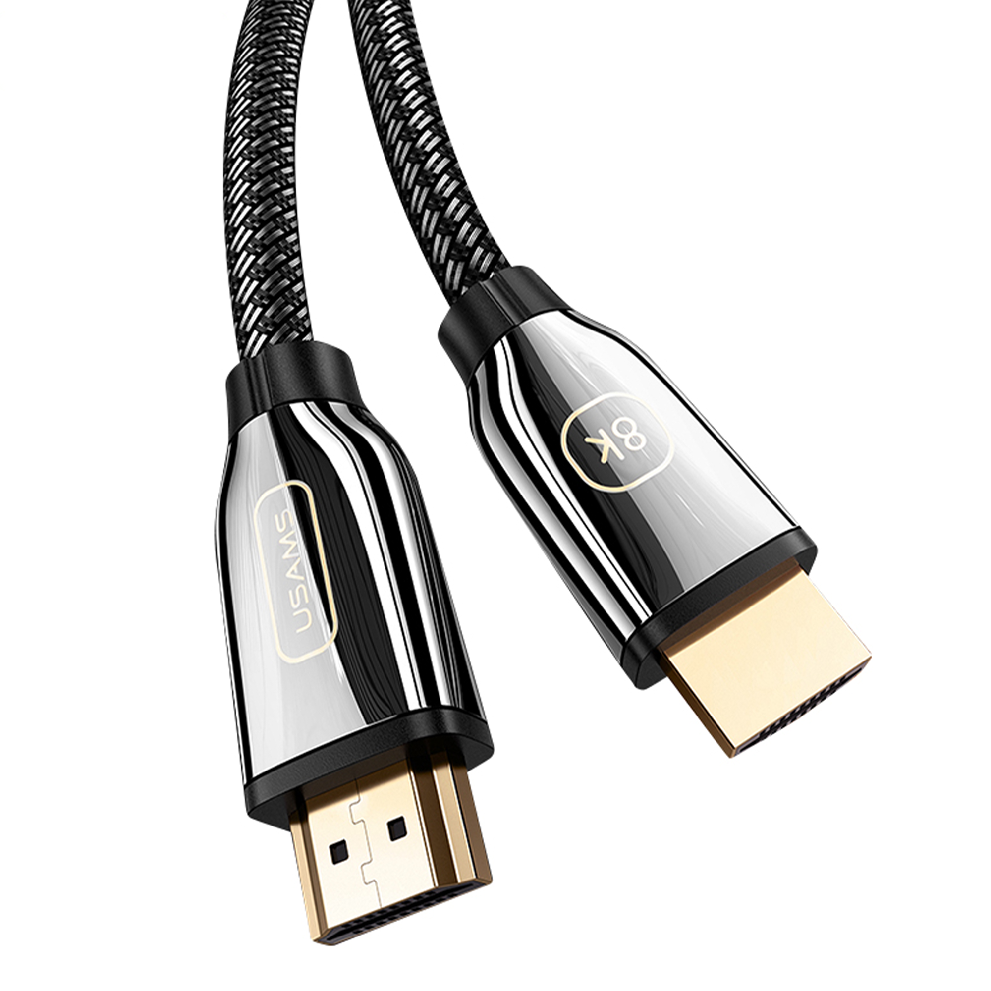 USAMS 8K UHD HDMI Kabel, unterstützt HDR, 3D, IMAX, Dolby Atmos 8K 60Hz 4K@120Hz mit DSC – 48 Gbit/s – HDMI2.1 vergoldet, geflochten 2m – US-SJ497