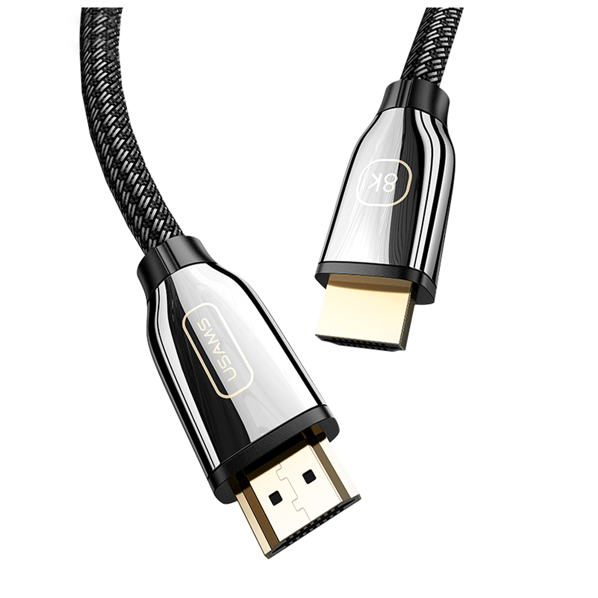 USAMS 8K UHD HDMI Kabel, unterstützt HDR, 3D, IMAX, Dolby Atmos 8K 60Hz 4K@120Hz mit DSC – 48 Gbit/s – HDMI2.1 vergoldet, geflochten 2m – US-SJ497