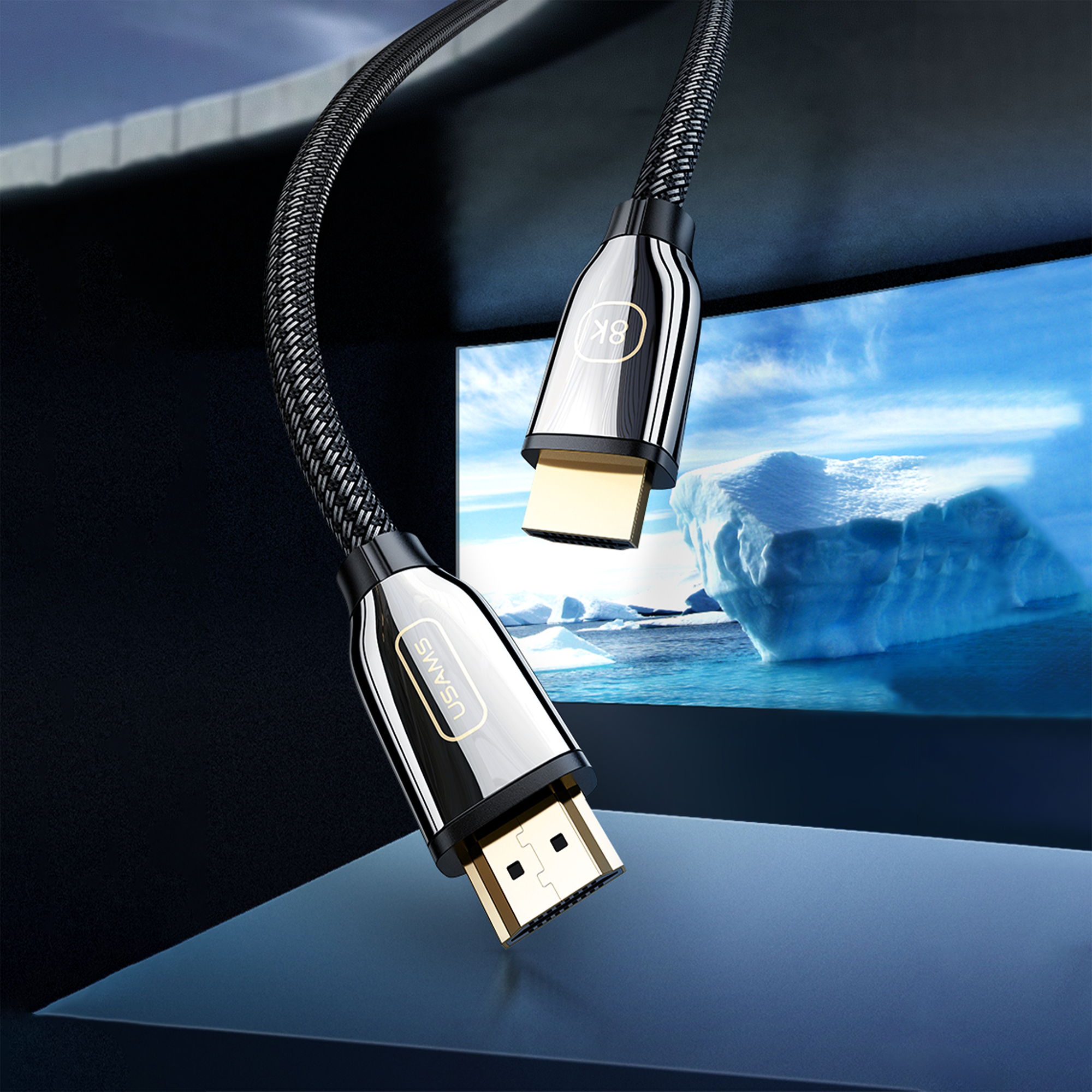 USAMS 8K UHD HDMI Kabel, unterstützt HDR, 3D, IMAX, Dolby Atmos 8K 60Hz 4K@120Hz mit DSC – 48 Gbit/s – HDMI2.1 vergoldet, geflochten 2m – US-SJ497
