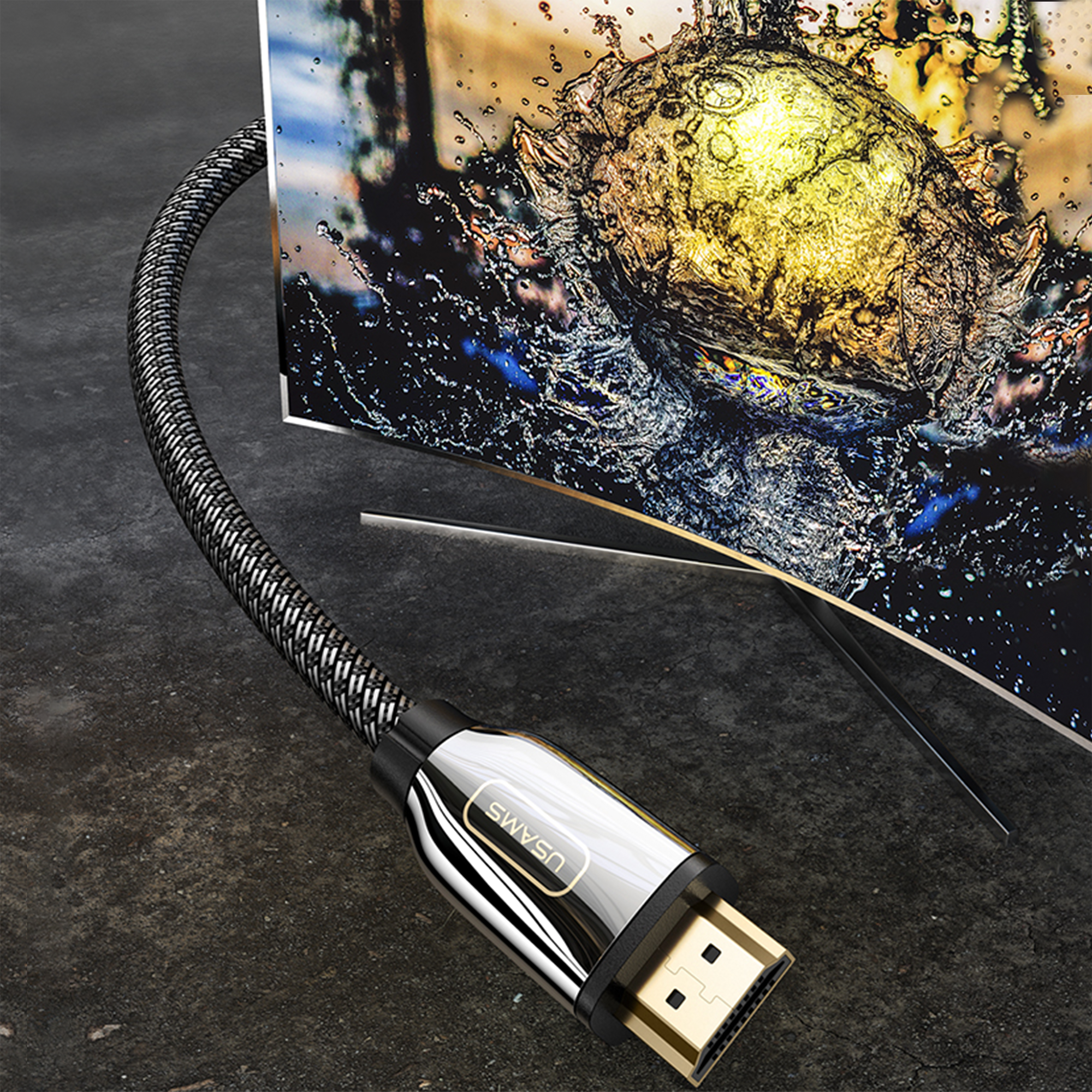 USAMS 8K UHD HDMI Kabel, unterstützt HDR, 3D, IMAX, Dolby Atmos 8K 60Hz 4K@120Hz mit DSC – 48 Gbit/s – HDMI2.1 vergoldet, geflochten 2m – US-SJ497