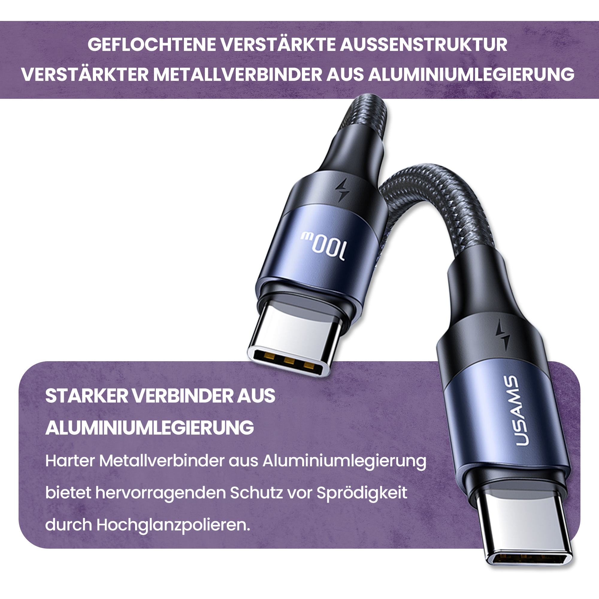 NPO USAMS USB C auf USB C Kabel, USB Typ C 100W 20V/5A PD iPad Pro 2018, MacBook Air