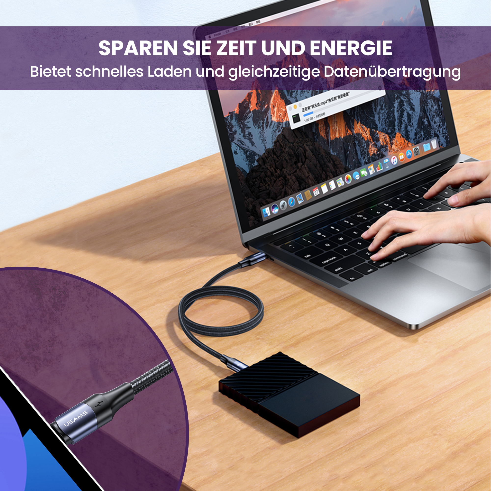 NPO USAMS USB C auf USB C Kabel, USB Typ C 100W 20V/5A PD iPad Pro 2018, MacBook Air