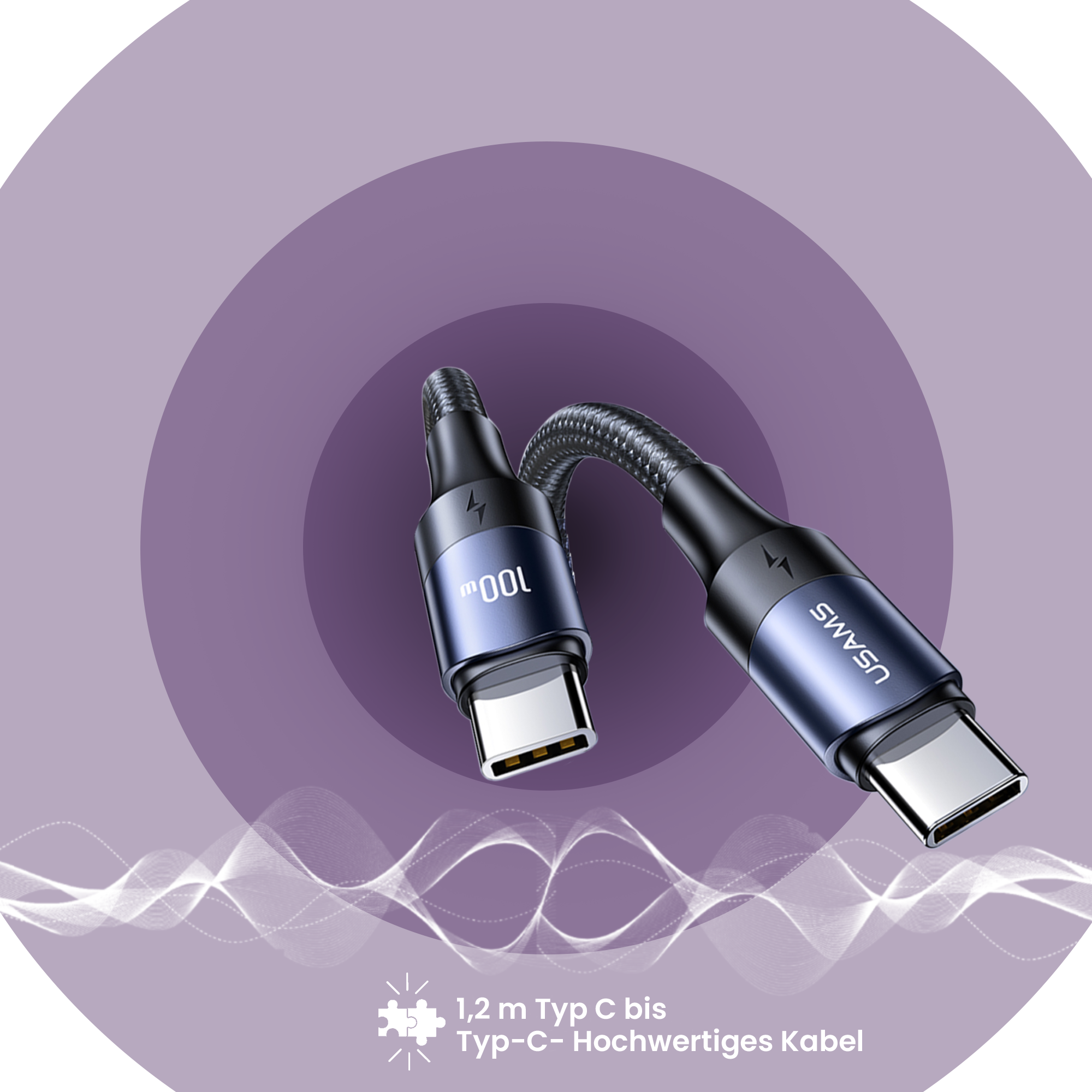 NPO USAMS USB C auf USB C Kabel, USB Typ C 100W 20V/5A PD iPad Pro 2018, MacBook Air