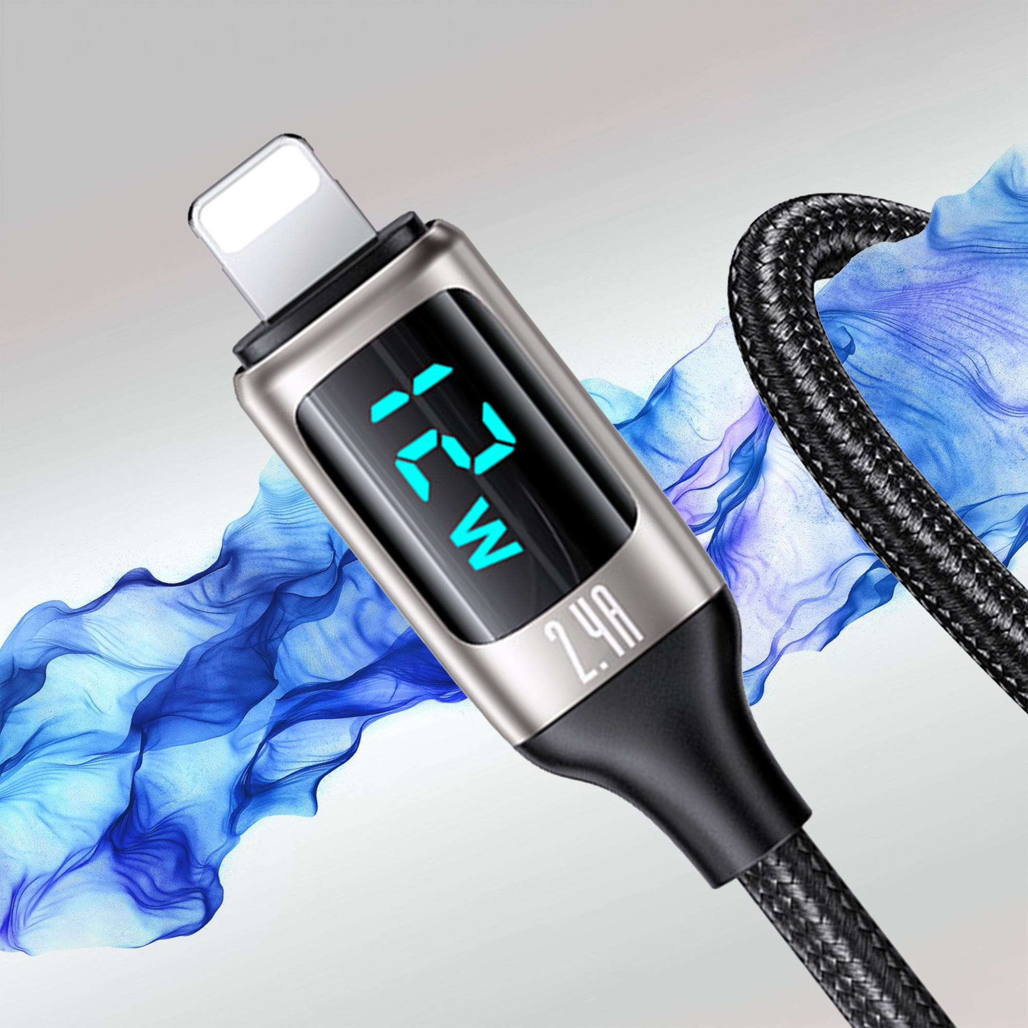 Usams USB zu Lightning Digitalanzeige Ladeleistung, E-Marker Smart Chip, Mesh, 1.2m PD 12W, 2.4A, USB, Lightning, Schnelllade- und Datenkabel, US-SJ543