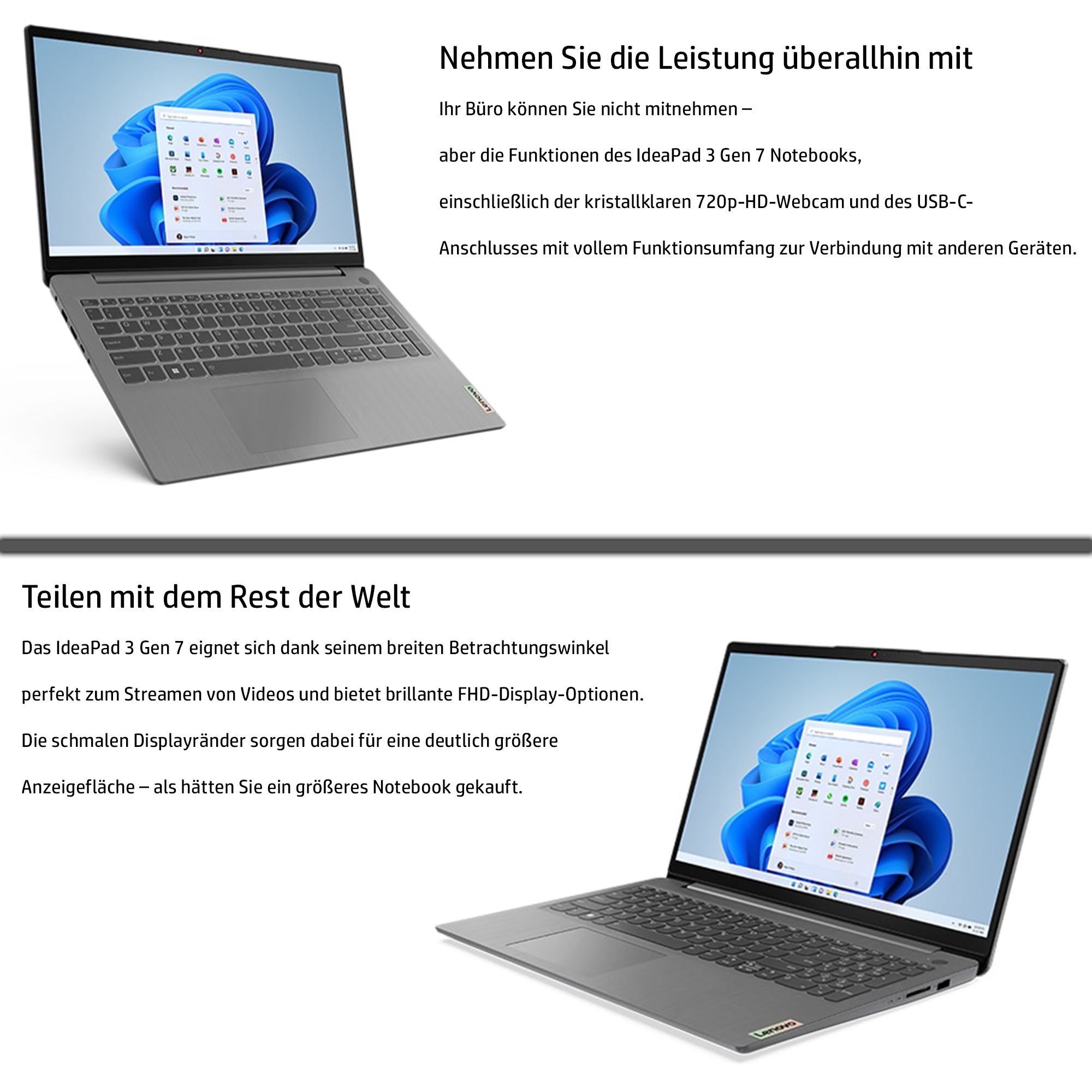 Lenovo IdeaPad 3 Laptop, 17.3" FullHD, Ryzen 5 5625U, Fingerprint Reader, W11Home, QWERTZ