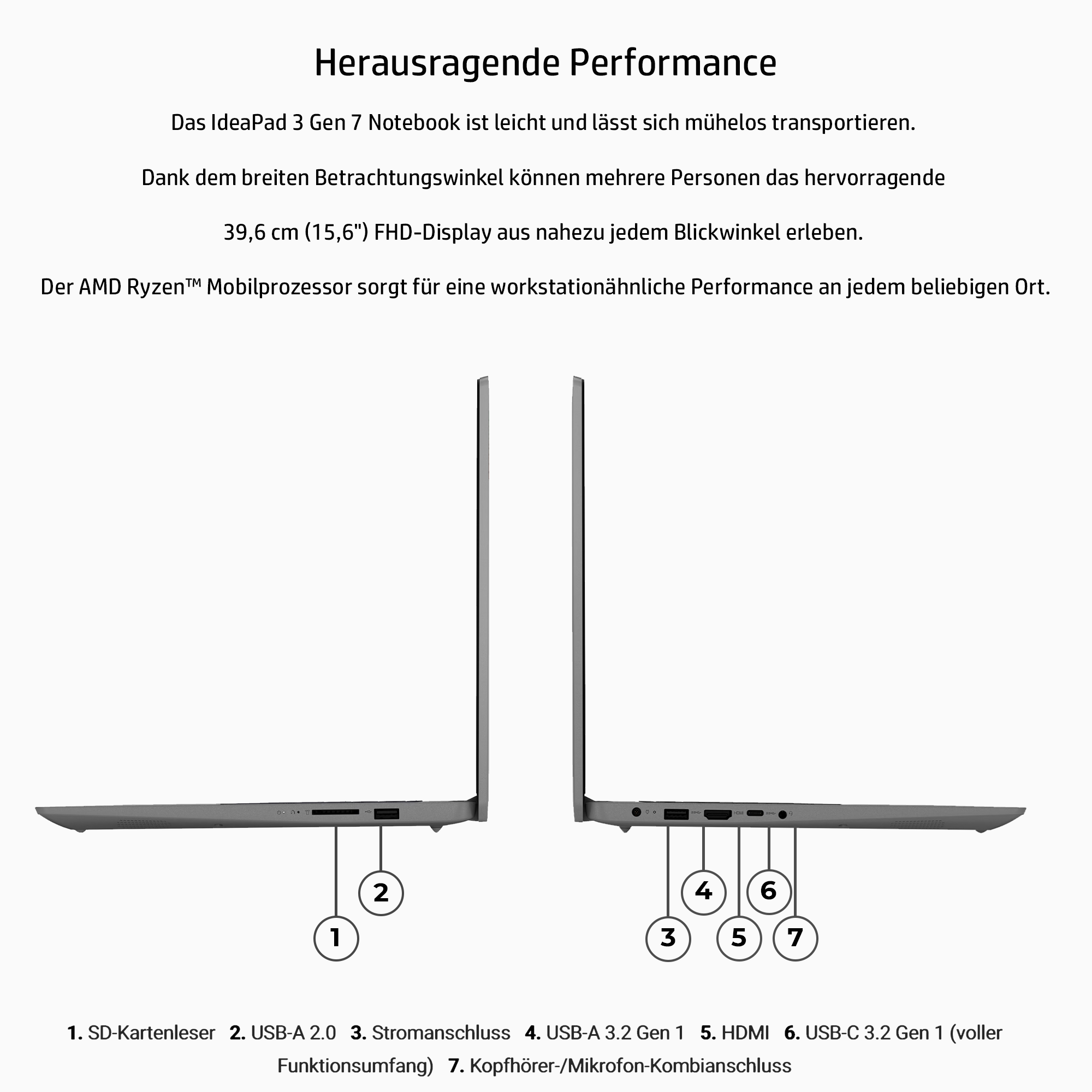 Lenovo IdeaPad 3 Laptop, 17.3" FullHD, Ryzen 5 5625U, Fingerprint Reader, W11Home, QWERTZ