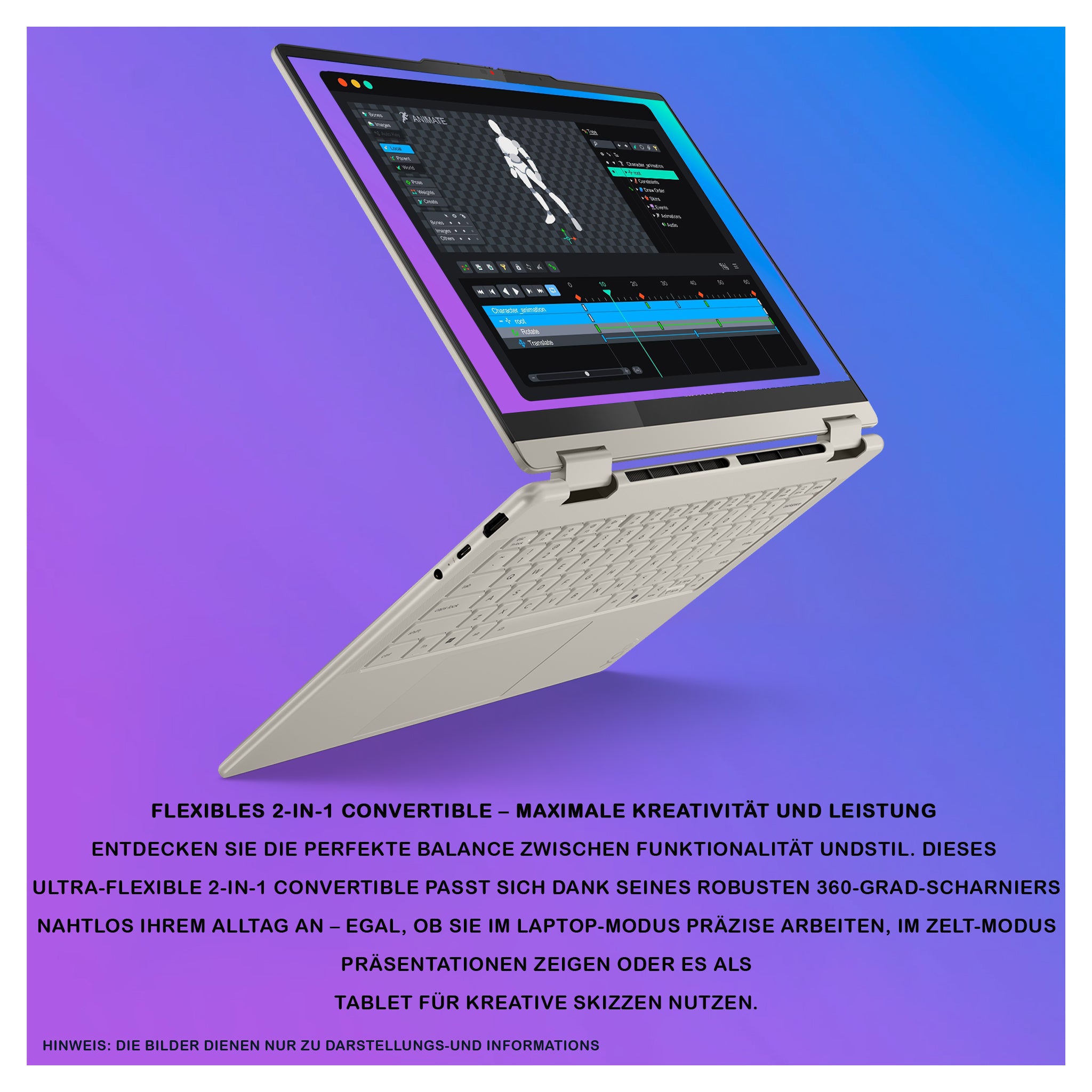 Lenovo Yoga 7 2-in-1 Laptop, Core Ultra 5 226V, 14" WUXGA OLED Multitouch Display, Lenovo Yoga Stift (Seashell) Deutsches Tastatur-Layout, W11 Home, Seashell