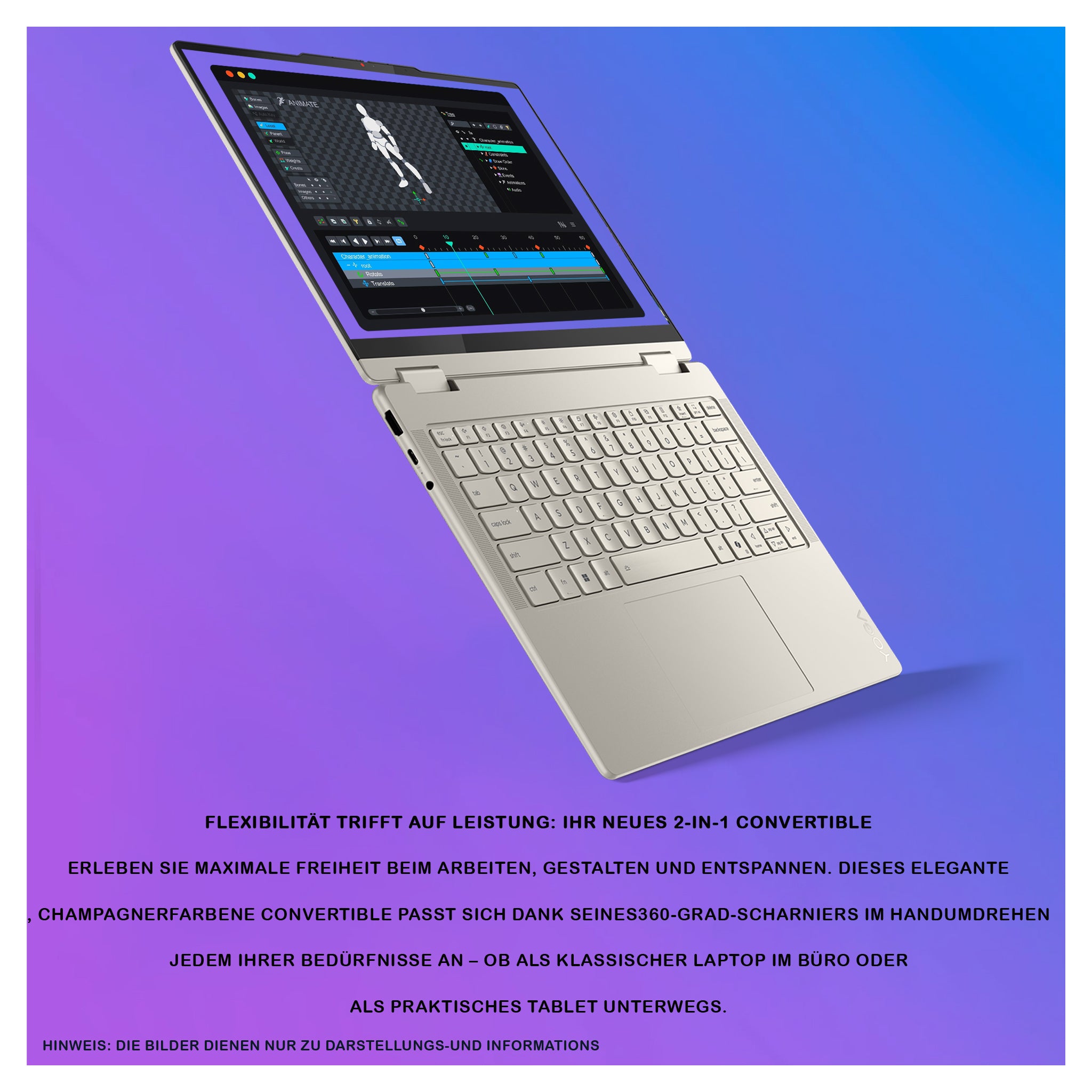 Lenovo Yoga 7 2-in-1 Laptop, Core Ultra 5 226V, 14" WUXGA OLED Multitouch Display, Lenovo Yoga Stift (Seashell) Deutsches Tastatur-Layout, W11 Home, Seashell