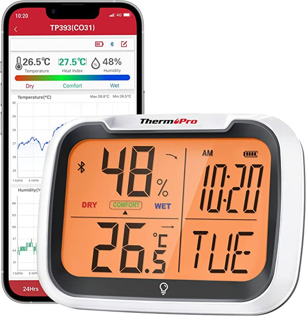 ThermoPro TP393 Bluetooth Thermometer Innen Hygrometer Wiederaufladbar Raumthermometer