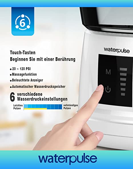 NPO Waterpulse professionelle Wasserwaage, Zähne, Zahnfleisch, Zahnpflege, 10 Einstellungen, elektrische Leistung, Mehrbenutzer und 6 Nadelspitzen,