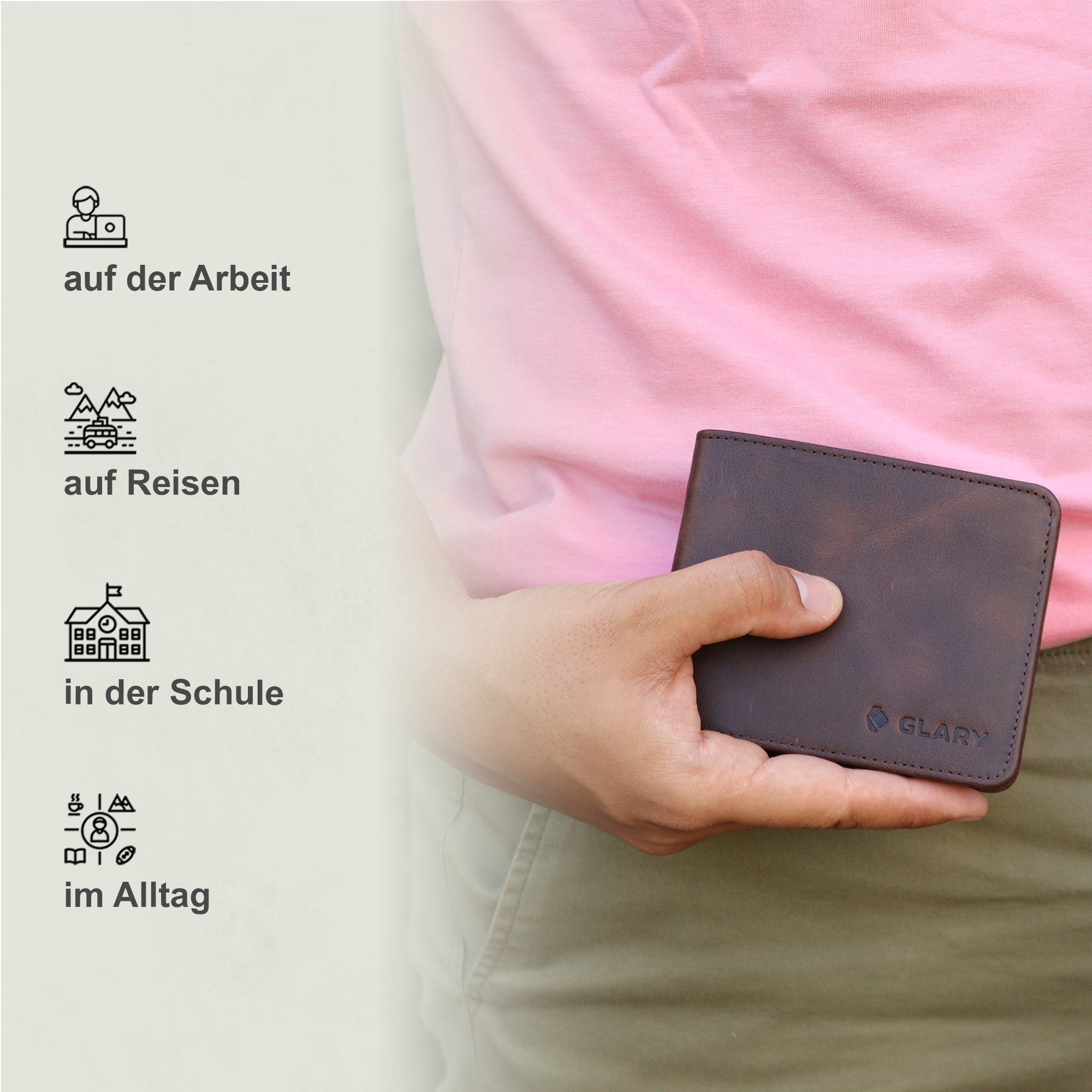 Glary Geldbörse für Herren Mann Unisex. Hochwertiges echtes Greyzileder mit 9 Kartenfächer und 2 Geldscheinfächer GL 301